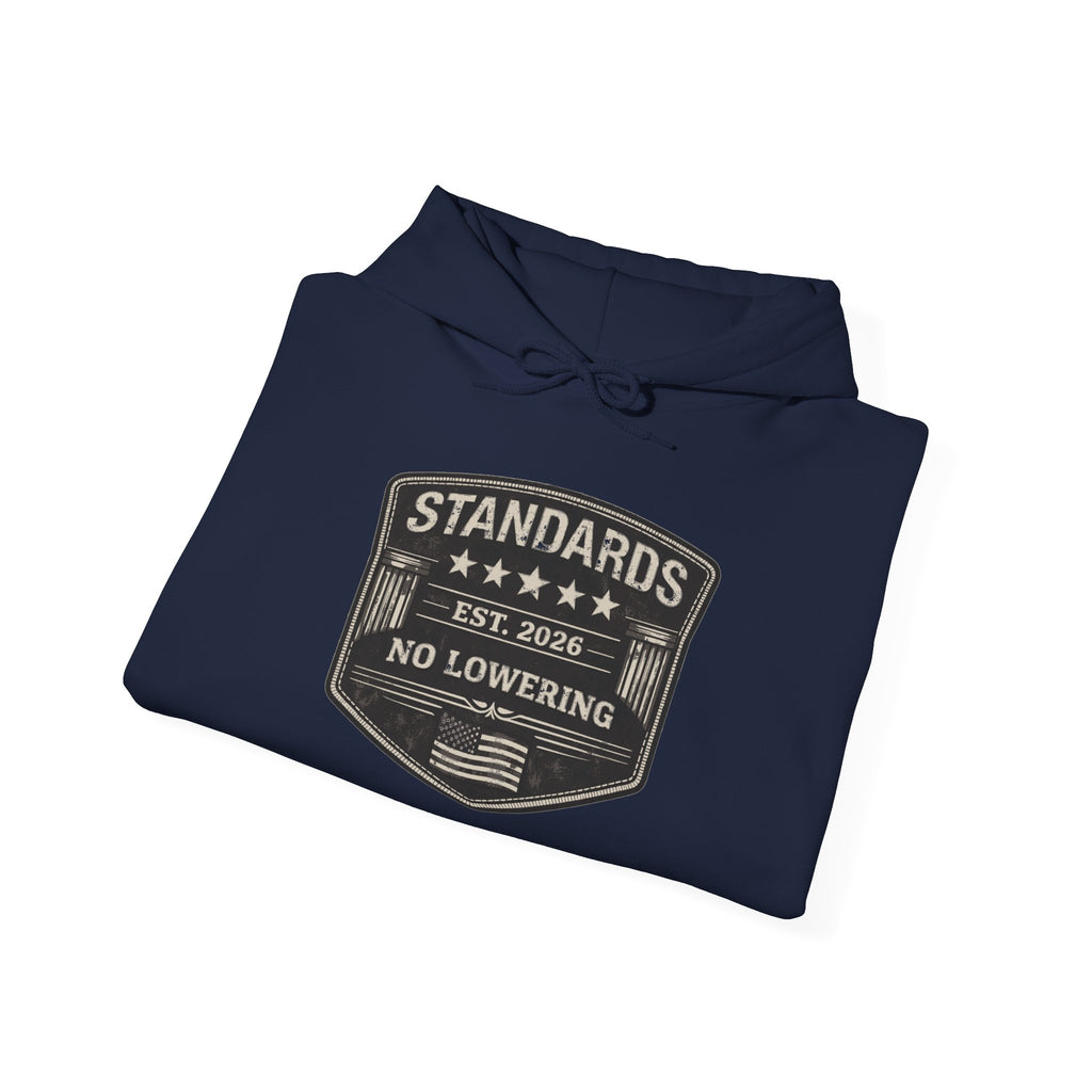 Standards No Lowering Hoodie — Vintage Shield Graphic Pullover