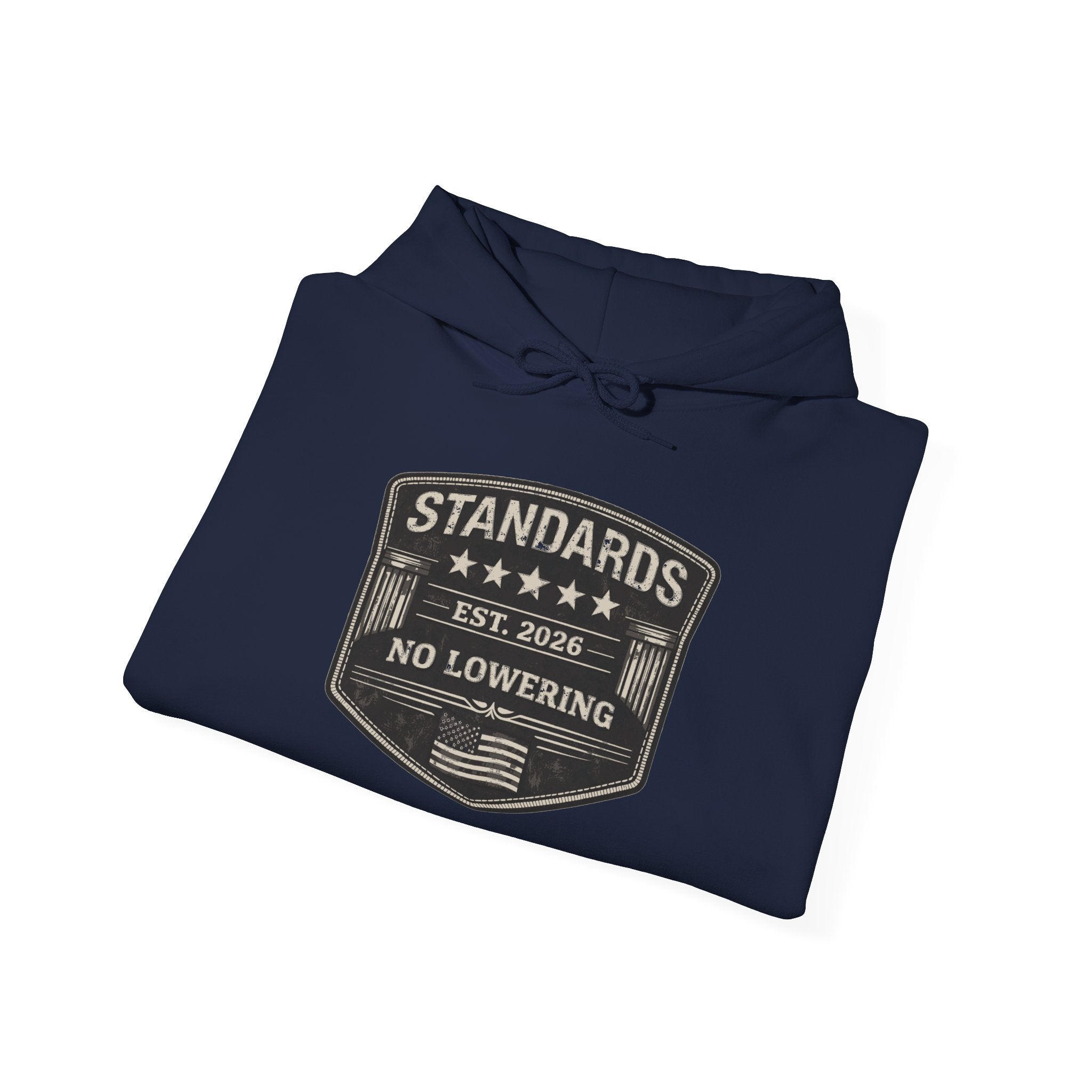 Standards No Lowering Hoodie — Vintage Shield Graphic Pullover