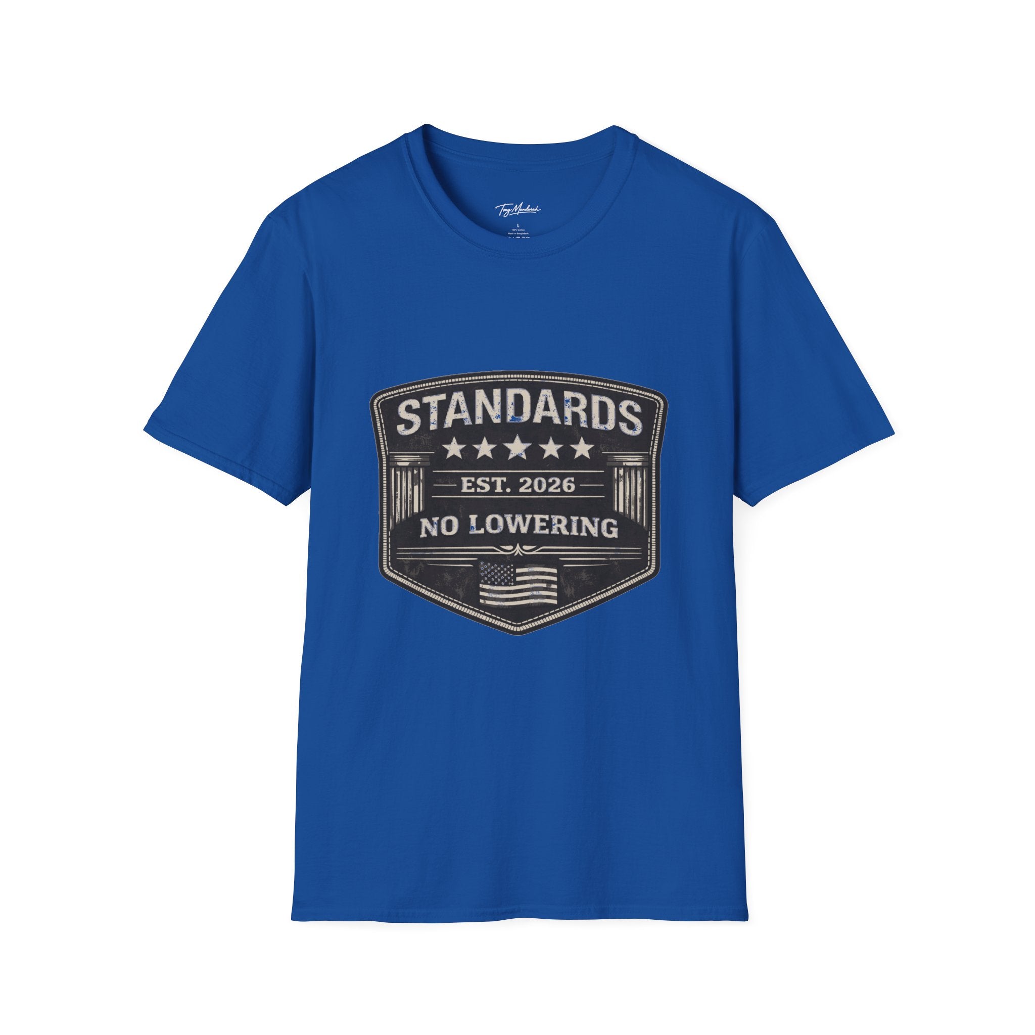 Standards No Lowering T-Shirt – Patriotic Vintage Shield Tee