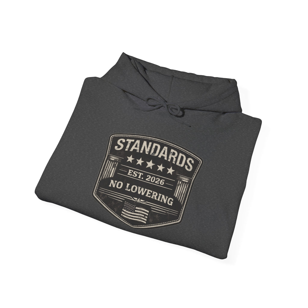 Standards No Lowering Hoodie — Vintage Shield Graphic Pullover