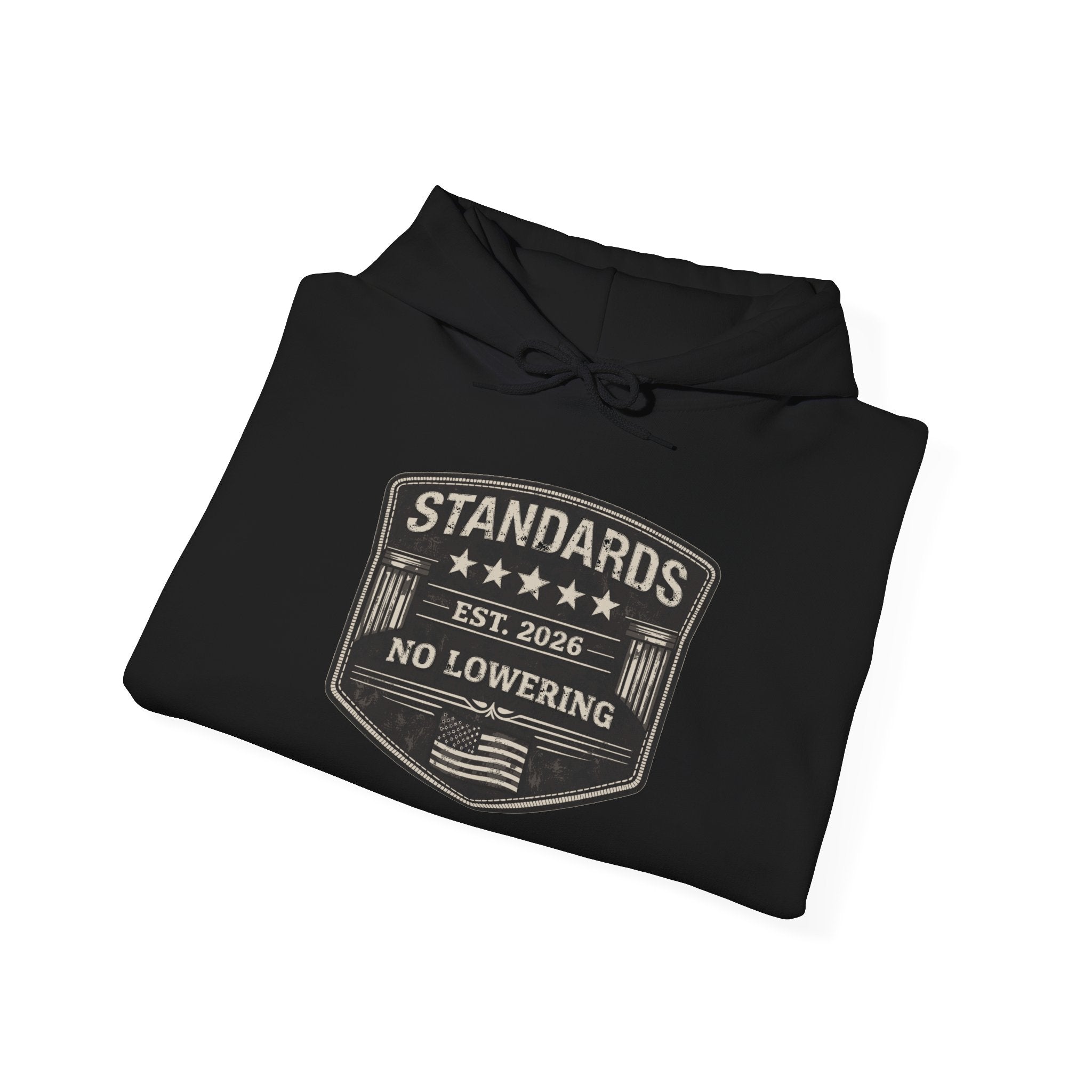 Standards No Lowering Hoodie — Vintage Shield Graphic Pullover