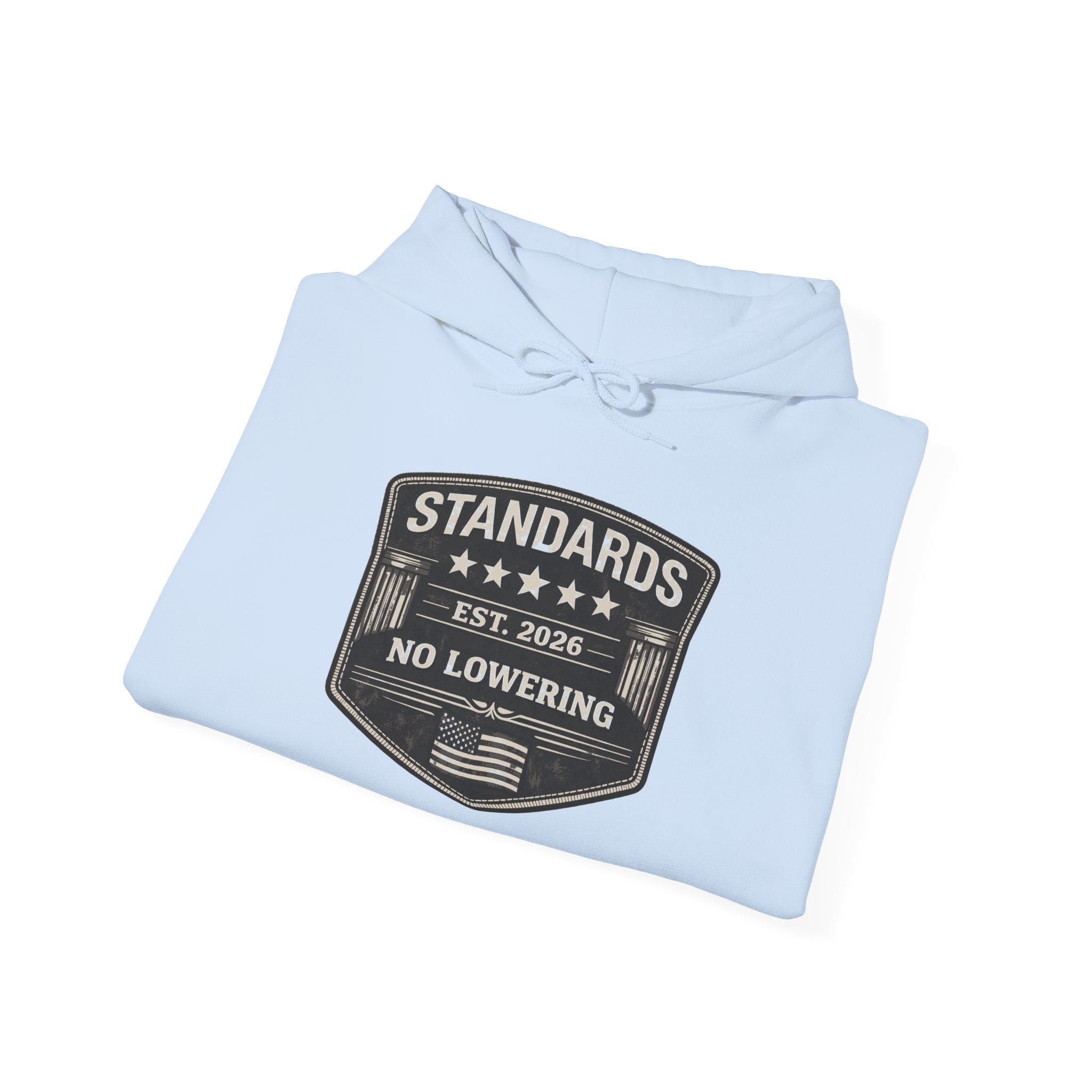 Standards No Lowering Hoodie — Vintage Shield Graphic Pullover