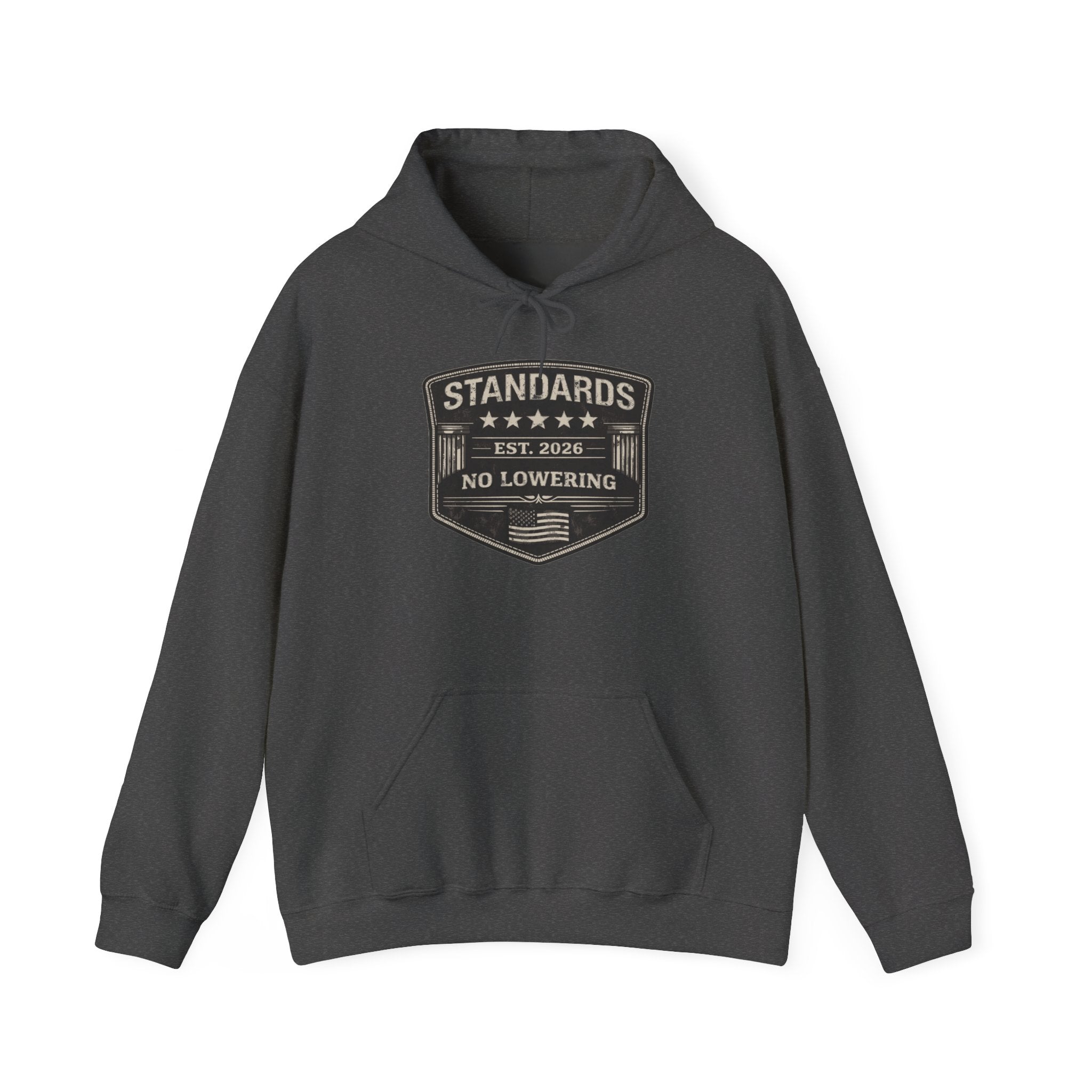 Standards No Lowering Hoodie — Vintage Shield Graphic Pullover
