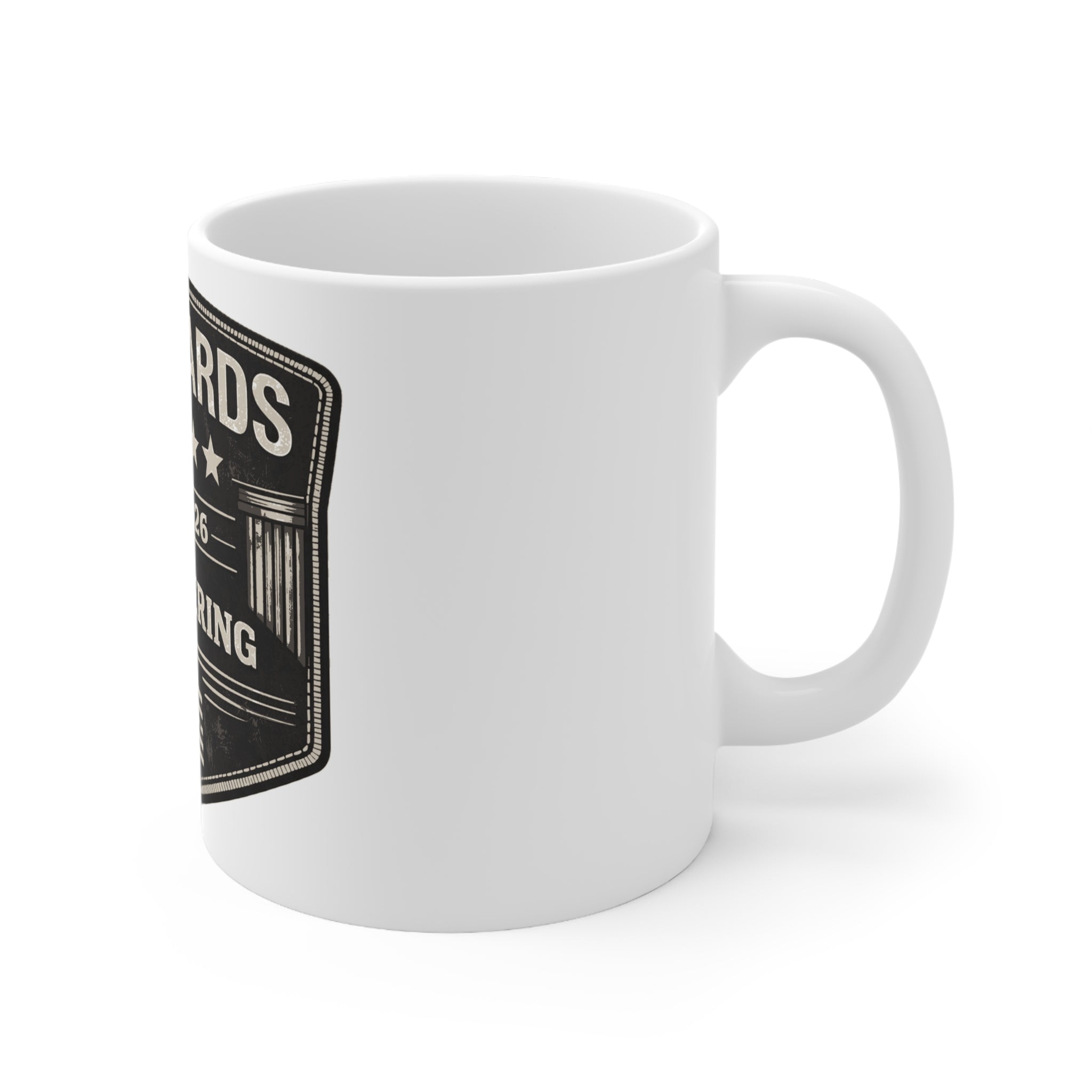 Standards Est. 2026 'No Lowering' Mug — Patriotic Vintage Badge Coffee Cup