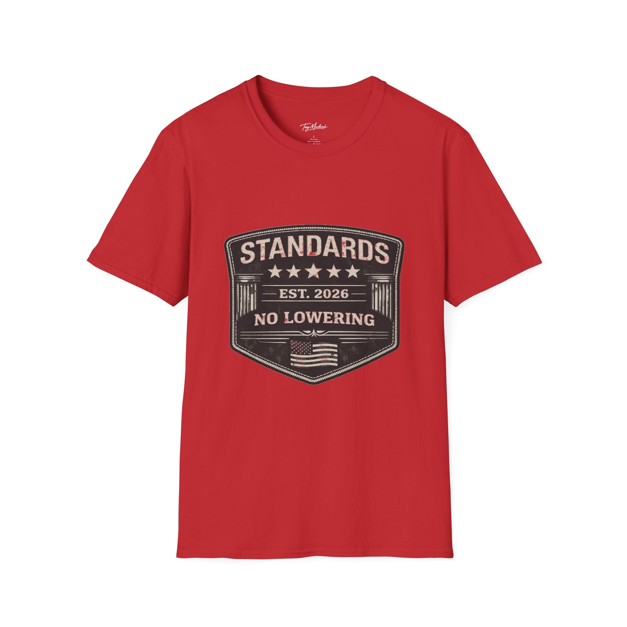 Standards No Lowering T-Shirt – Patriotic Vintage Shield Tee