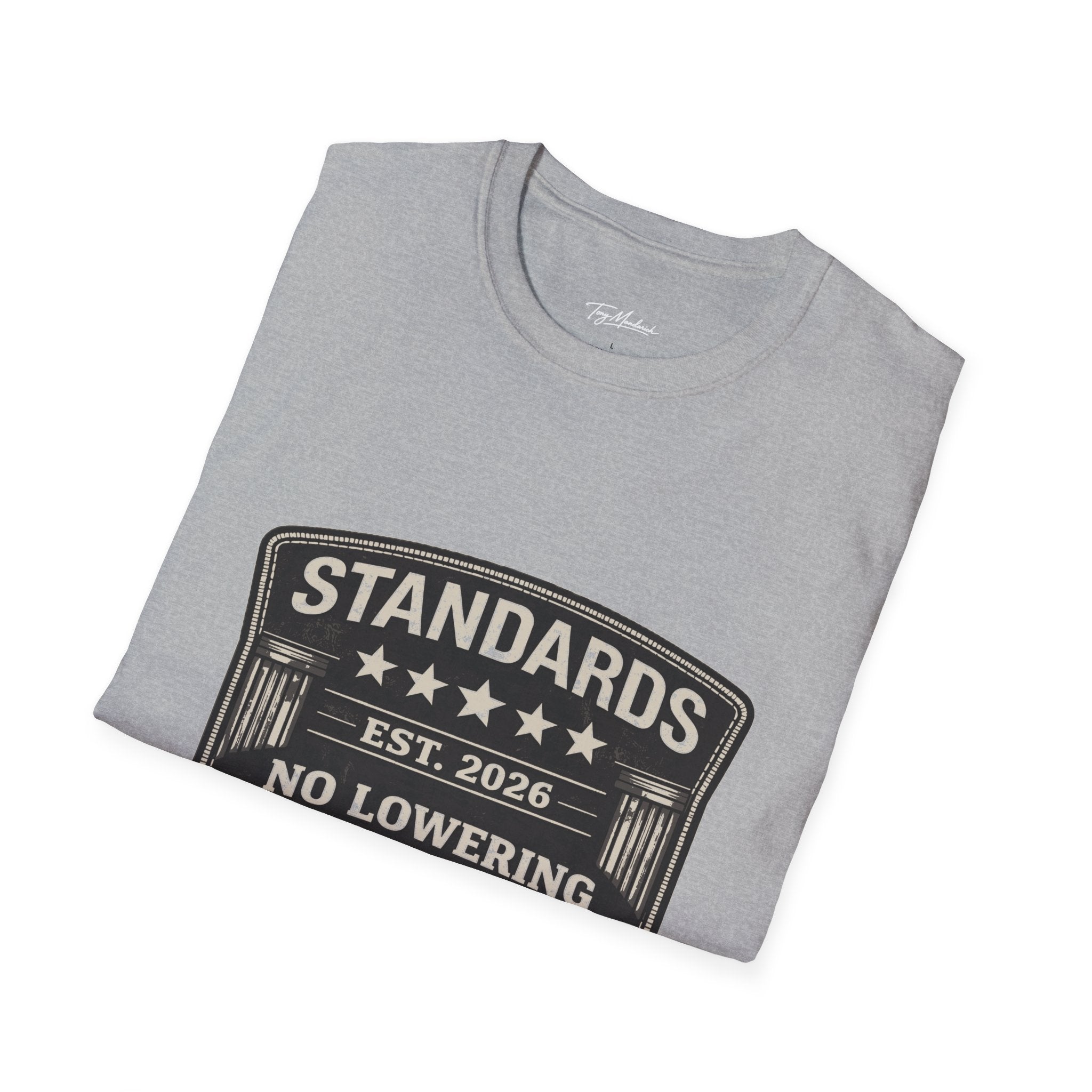 Standards No Lowering T-Shirt – Patriotic Vintage Shield Tee