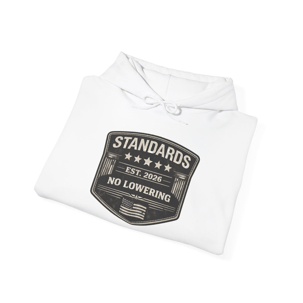 Standards No Lowering Hoodie — Vintage Shield Graphic Pullover