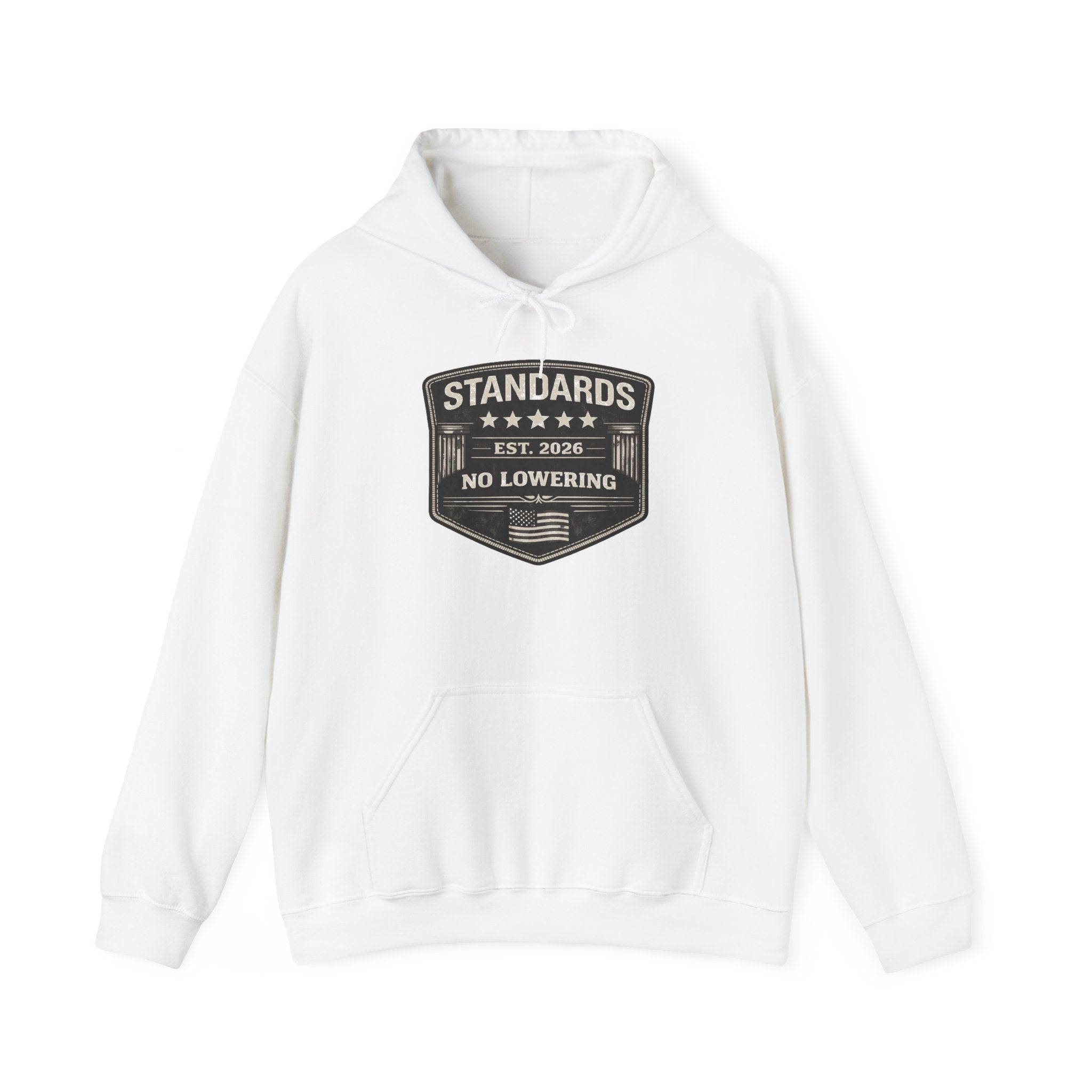 Standards No Lowering Hoodie — Vintage Shield Graphic Pullover