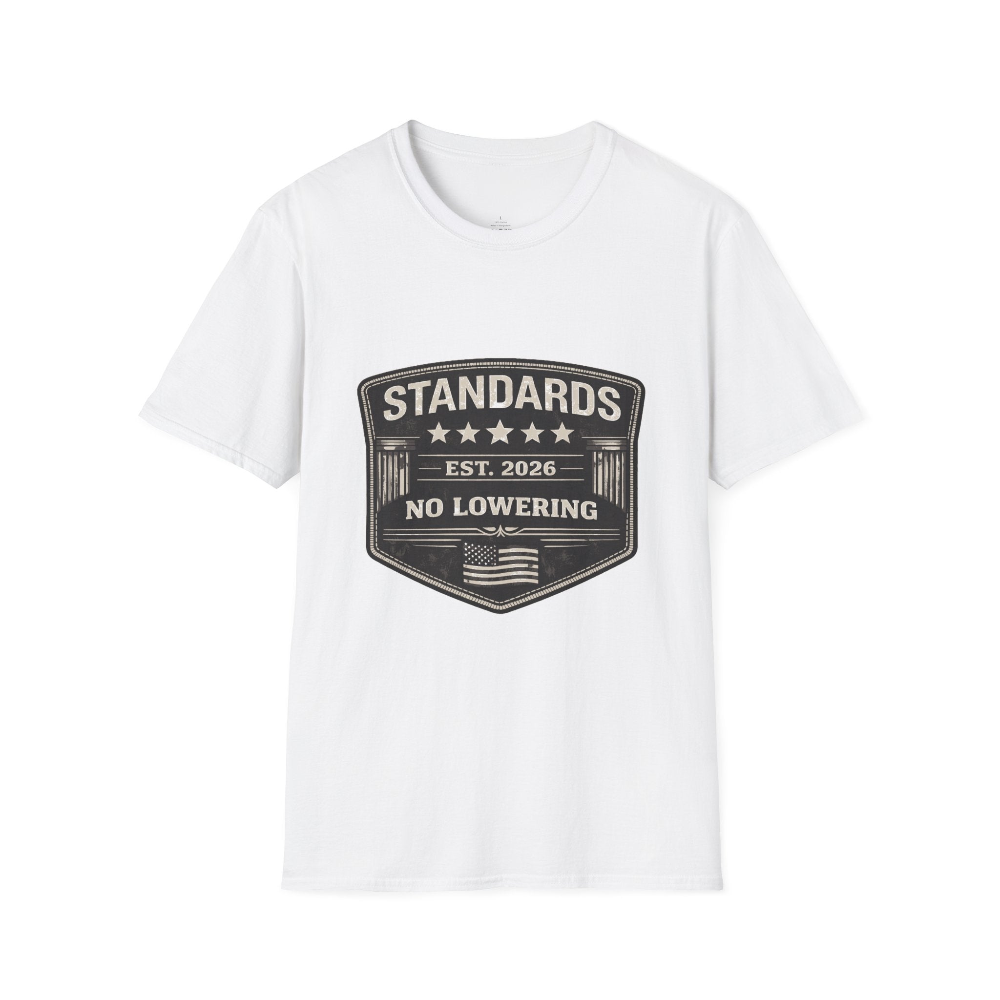 Standards No Lowering T-Shirt – Patriotic Vintage Shield Tee
