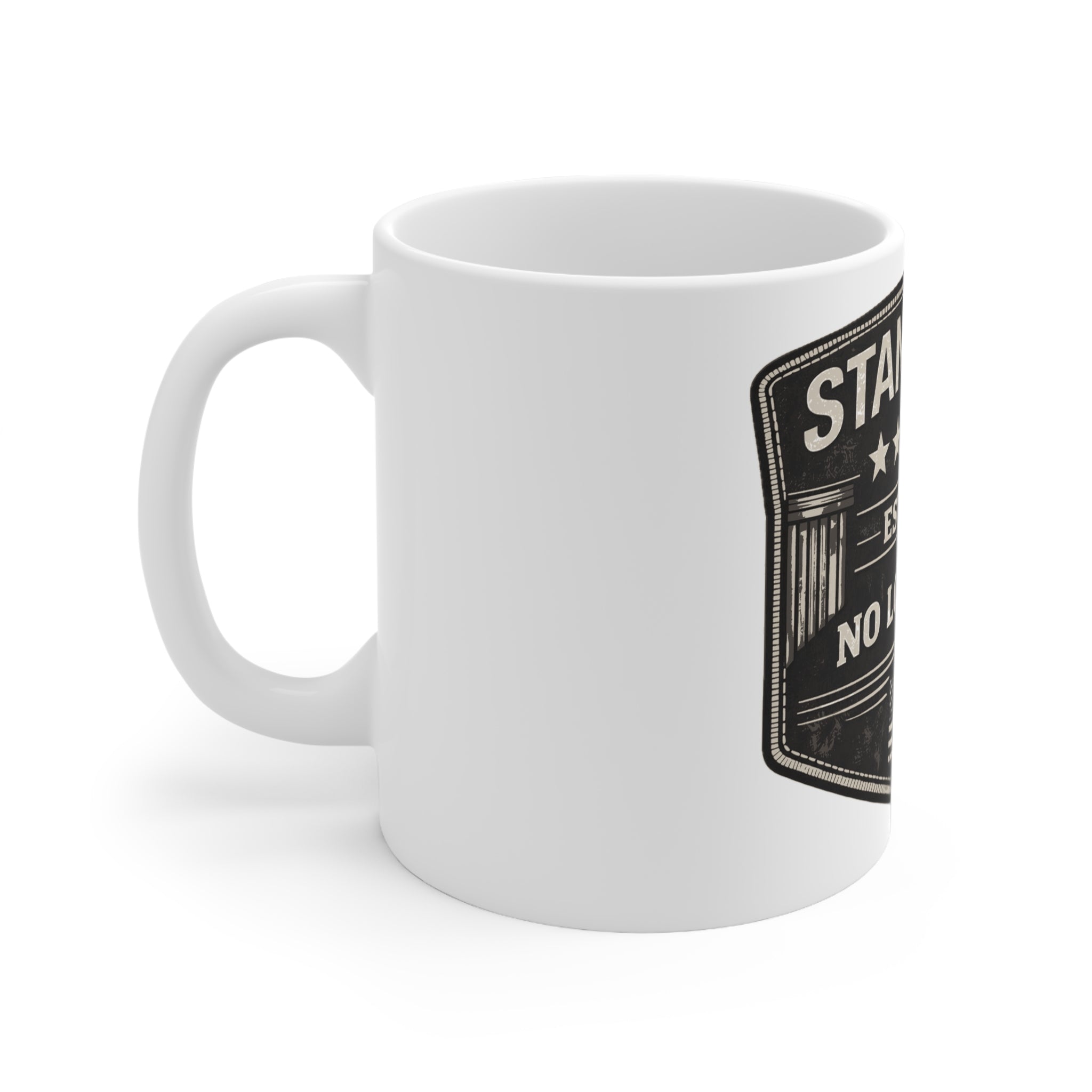 Standards Est. 2026 'No Lowering' Mug — Patriotic Vintage Badge Coffee Cup