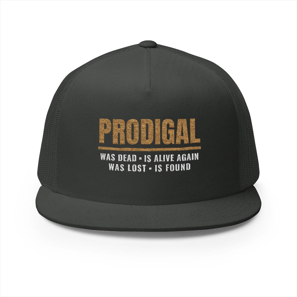 PRODIGAL Trucker Hat — Embroidered Flat Bill Snapback | Luke 15:24