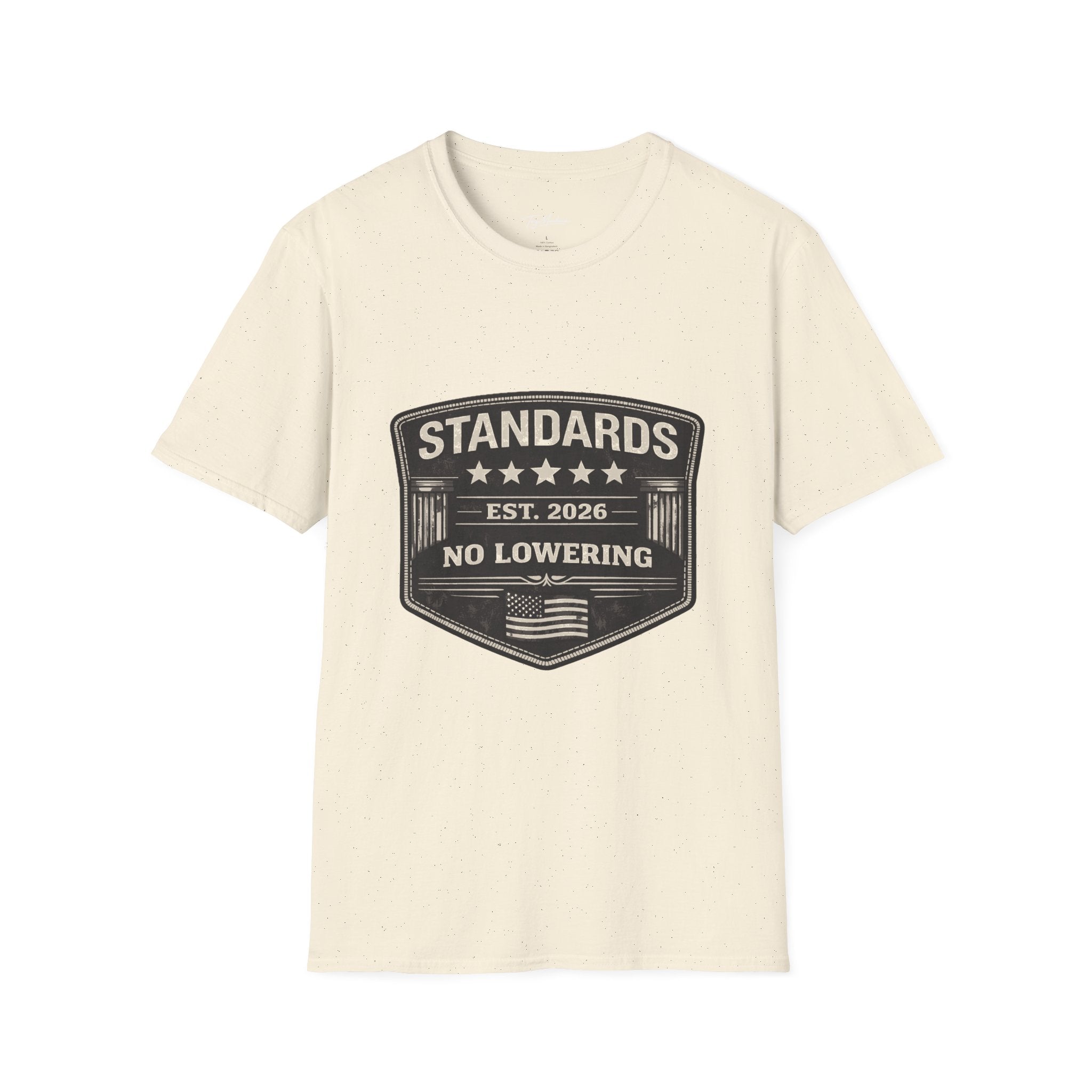 Standards No Lowering T-Shirt – Patriotic Vintage Shield Tee