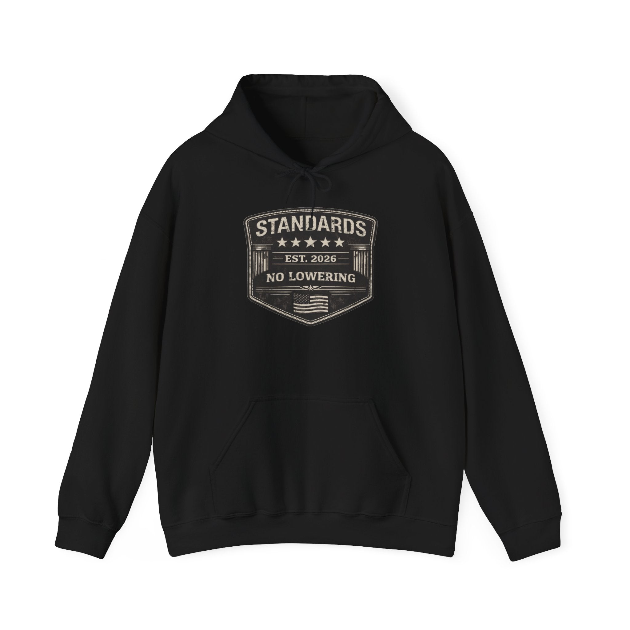 Standards No Lowering Hoodie — Vintage Shield Graphic Pullover