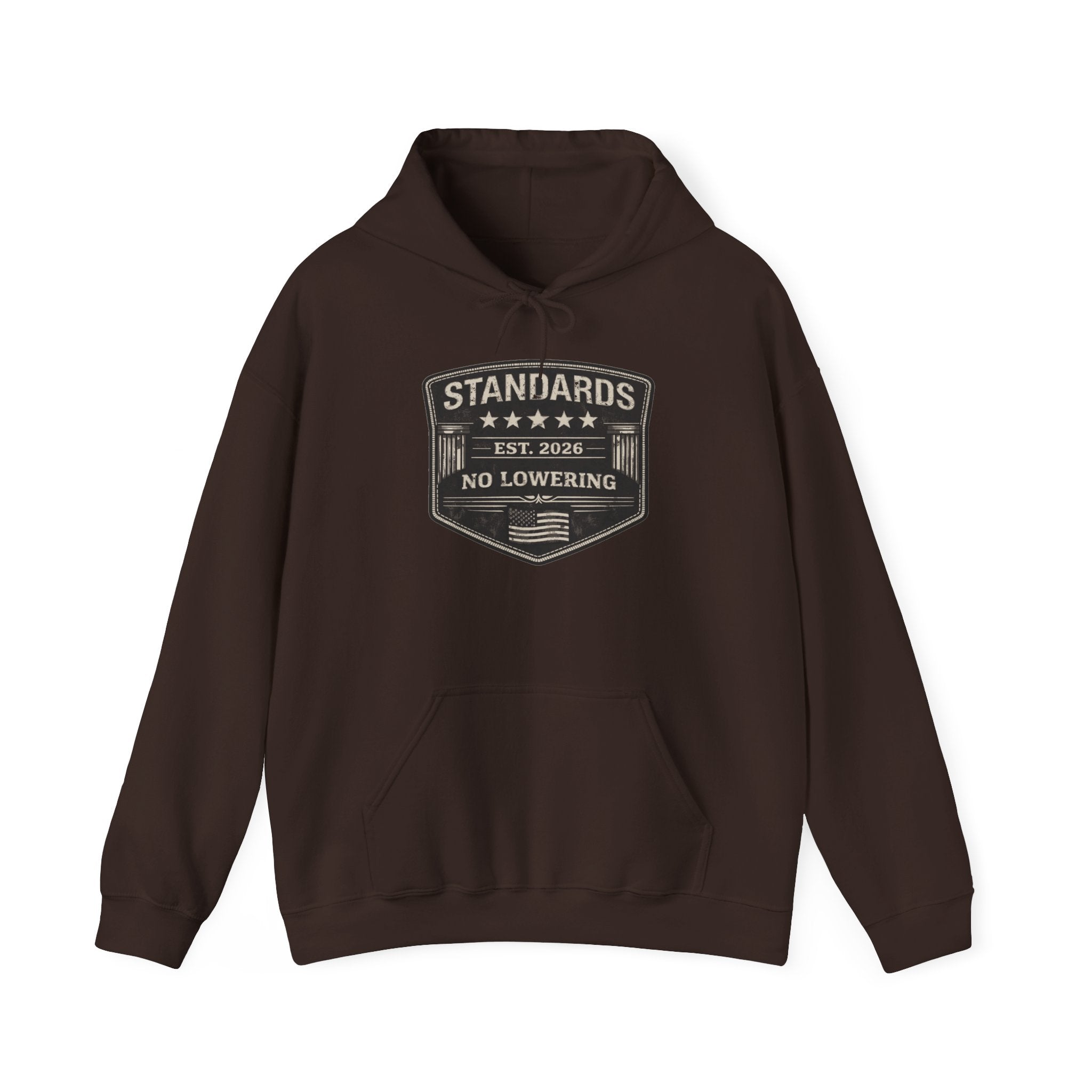 Standards No Lowering Hoodie — Vintage Shield Graphic Pullover