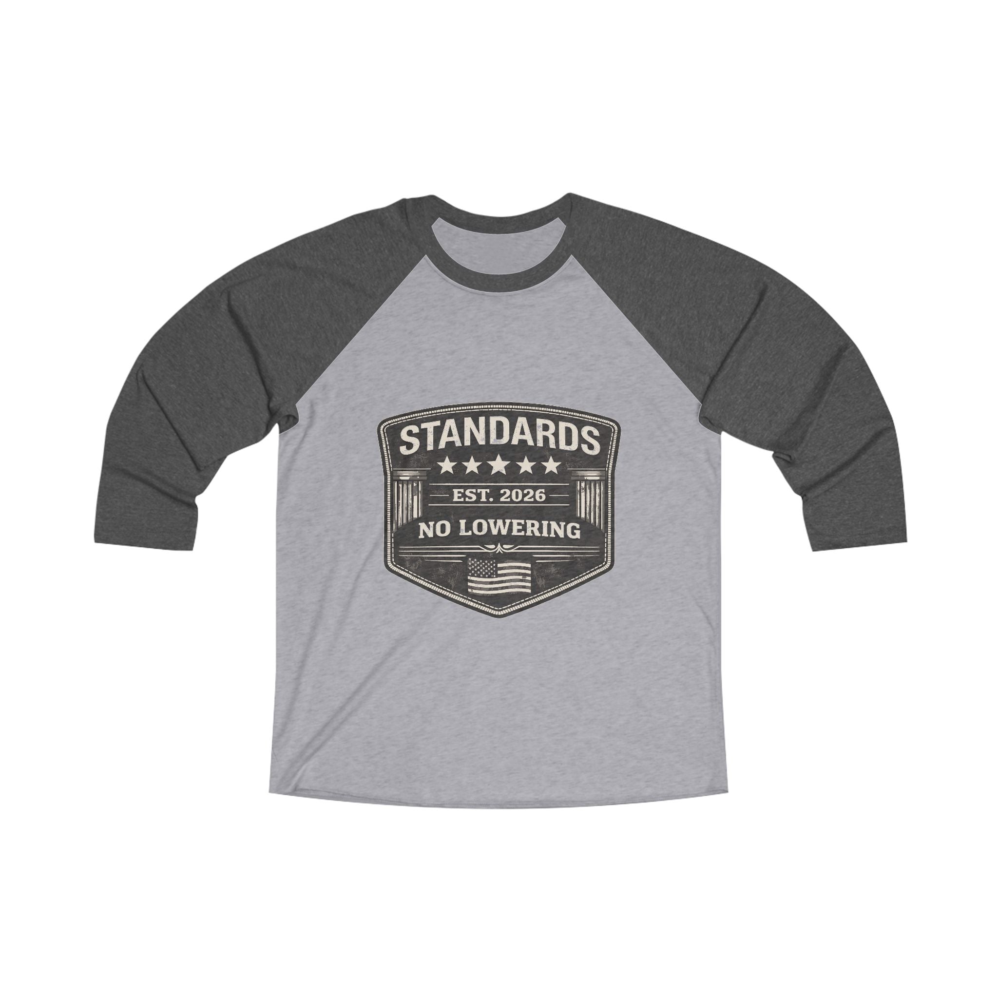 Raglan Tee — "Standards Est. 2026 No Lowering" Vintage Baseball Shirt