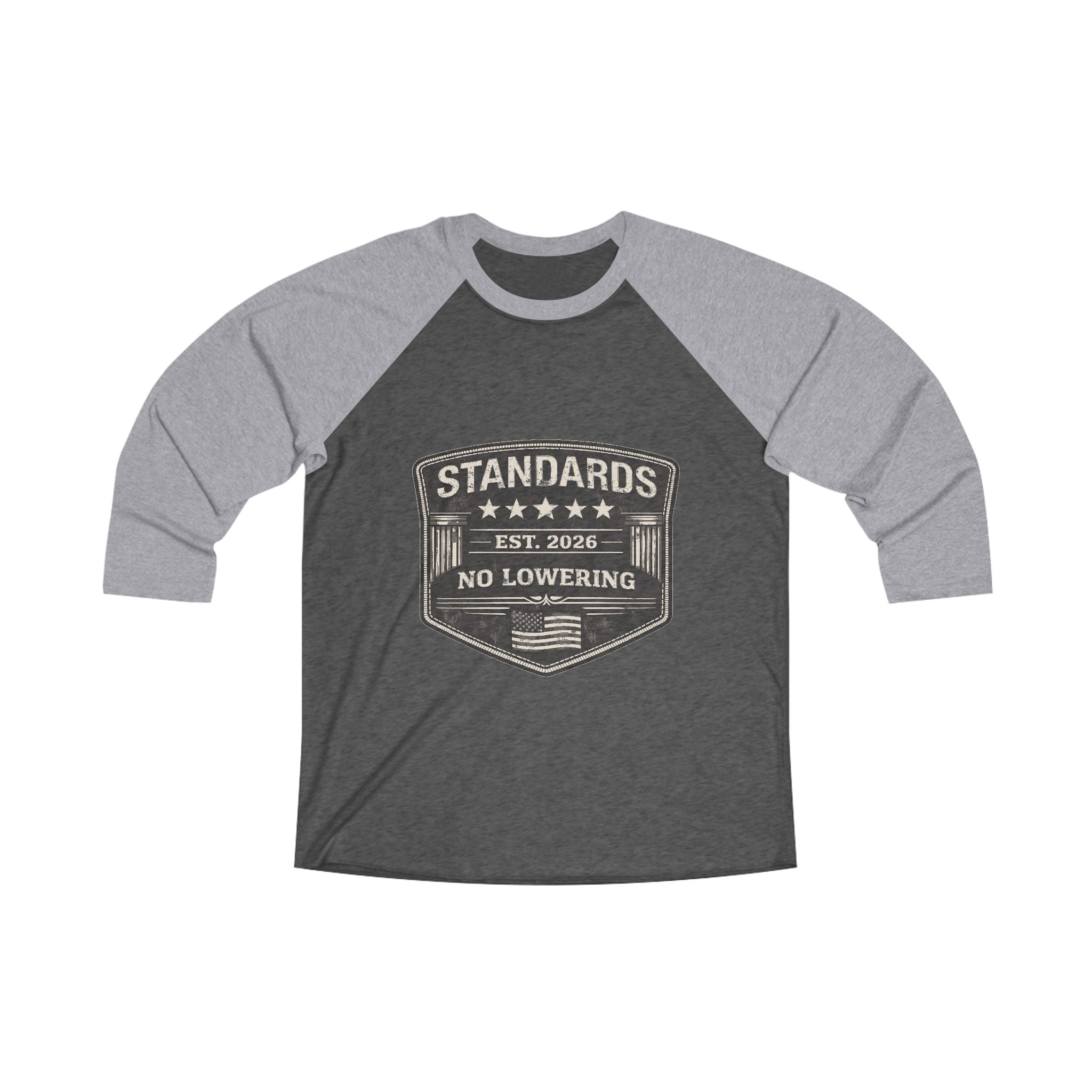 Raglan Tee — "Standards Est. 2026 No Lowering" Vintage Baseball Shirt