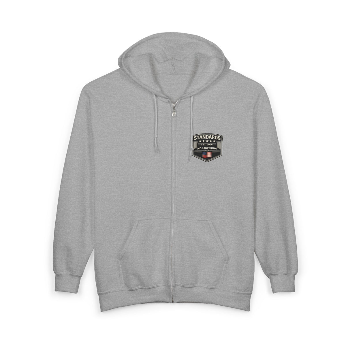 Standards "No Lowering" Full-Zip Hoodie — Left Chest Badge