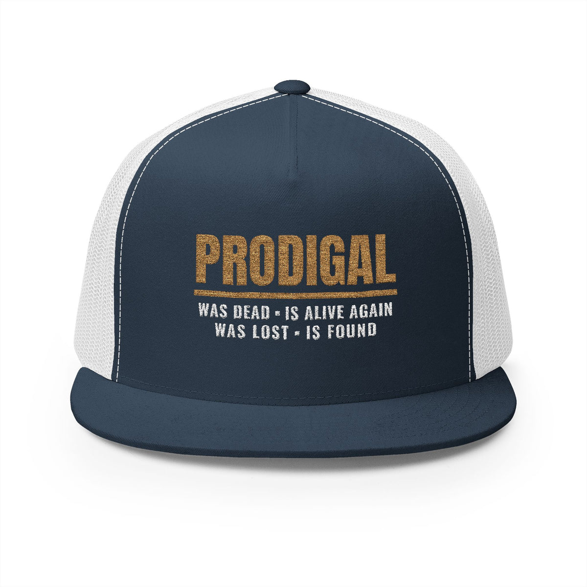 PRODIGAL Trucker Hat — Embroidered Flat Bill Snapback | Luke 15:24