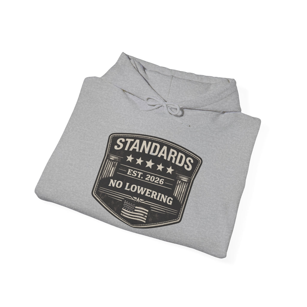 Standards No Lowering Hoodie — Vintage Shield Graphic Pullover