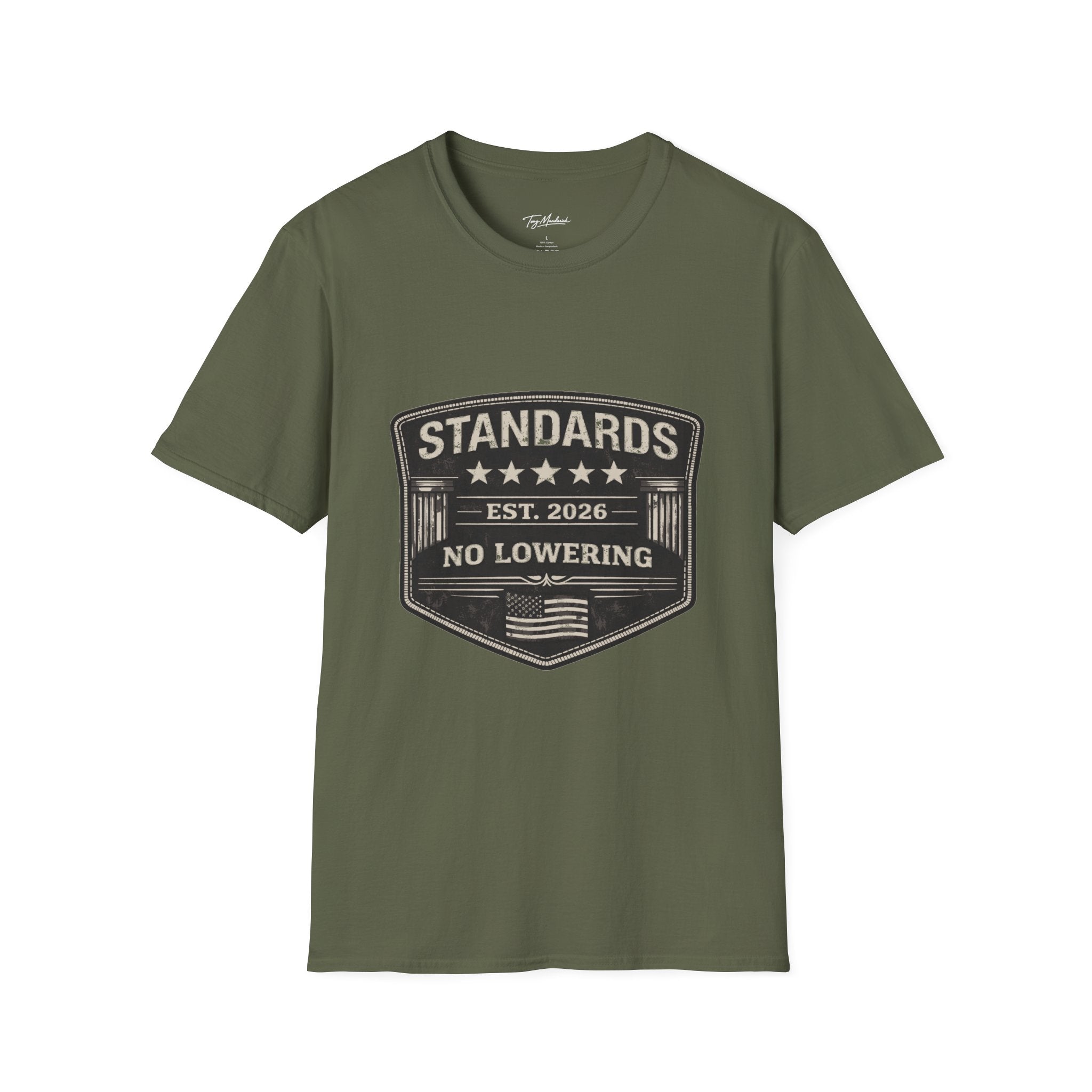 Standards No Lowering T-Shirt – Patriotic Vintage Shield Tee