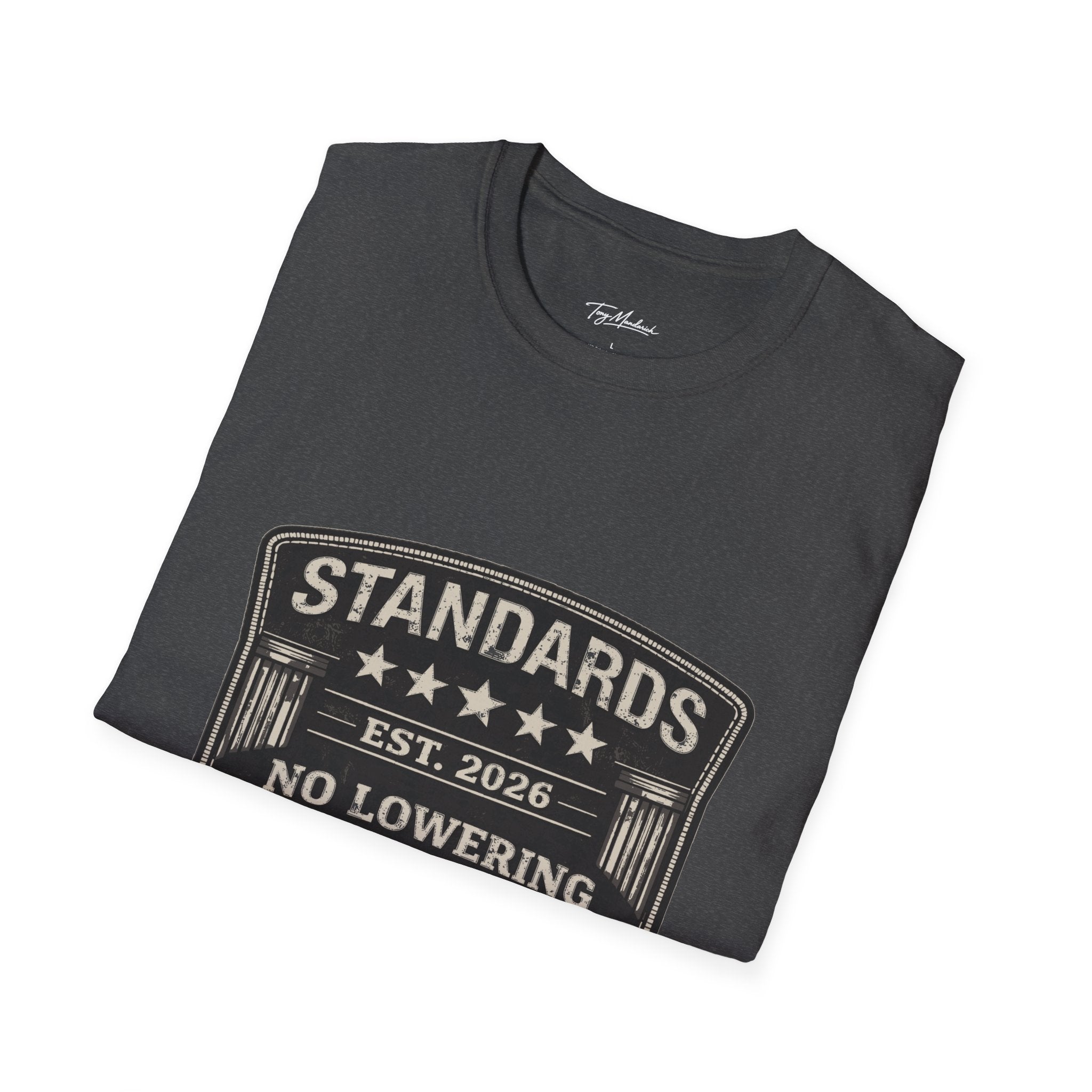 Standards No Lowering T-Shirt – Patriotic Vintage Shield Tee