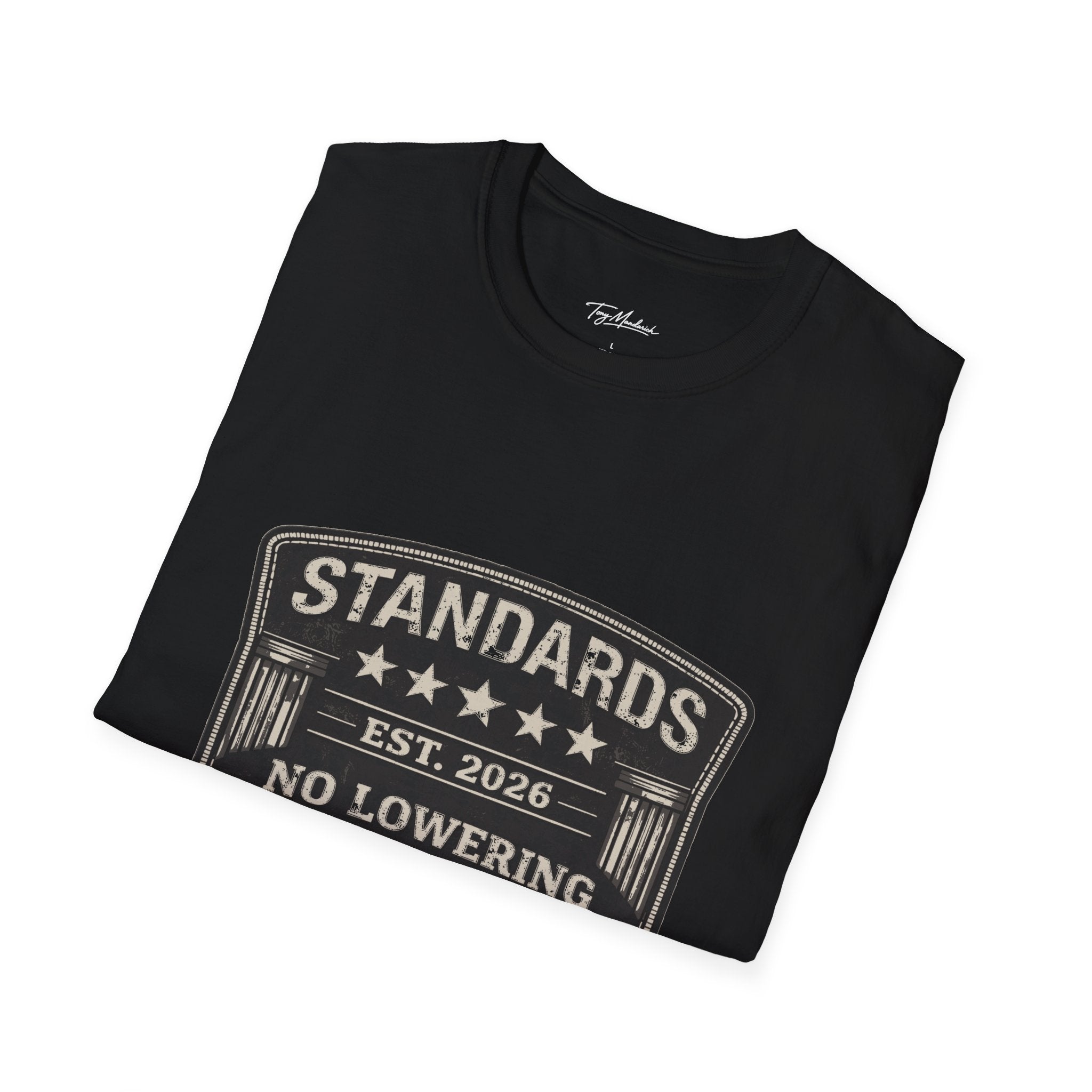 Standards No Lowering T-Shirt – Patriotic Vintage Shield Tee