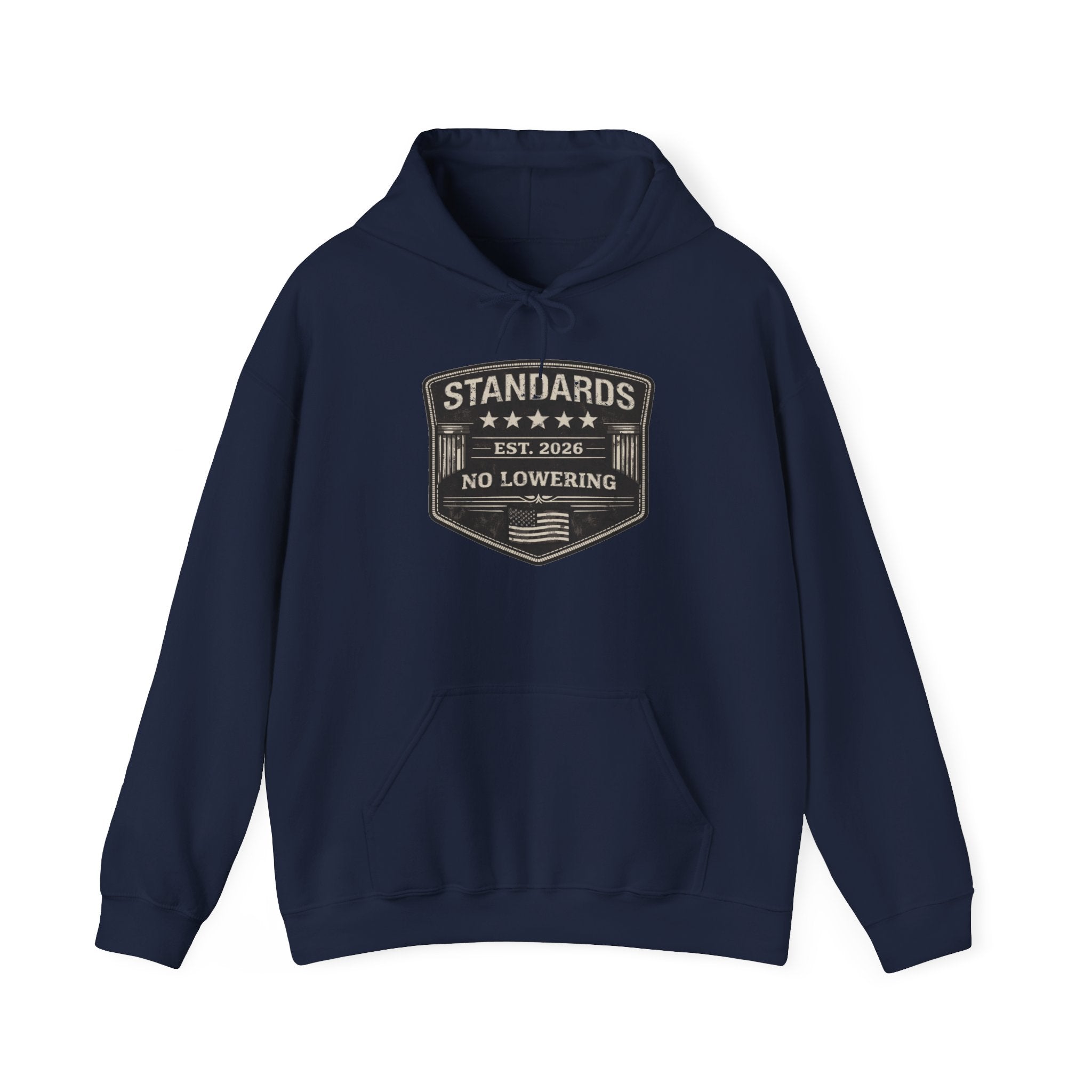 Standards No Lowering Hoodie — Vintage Shield Graphic Pullover