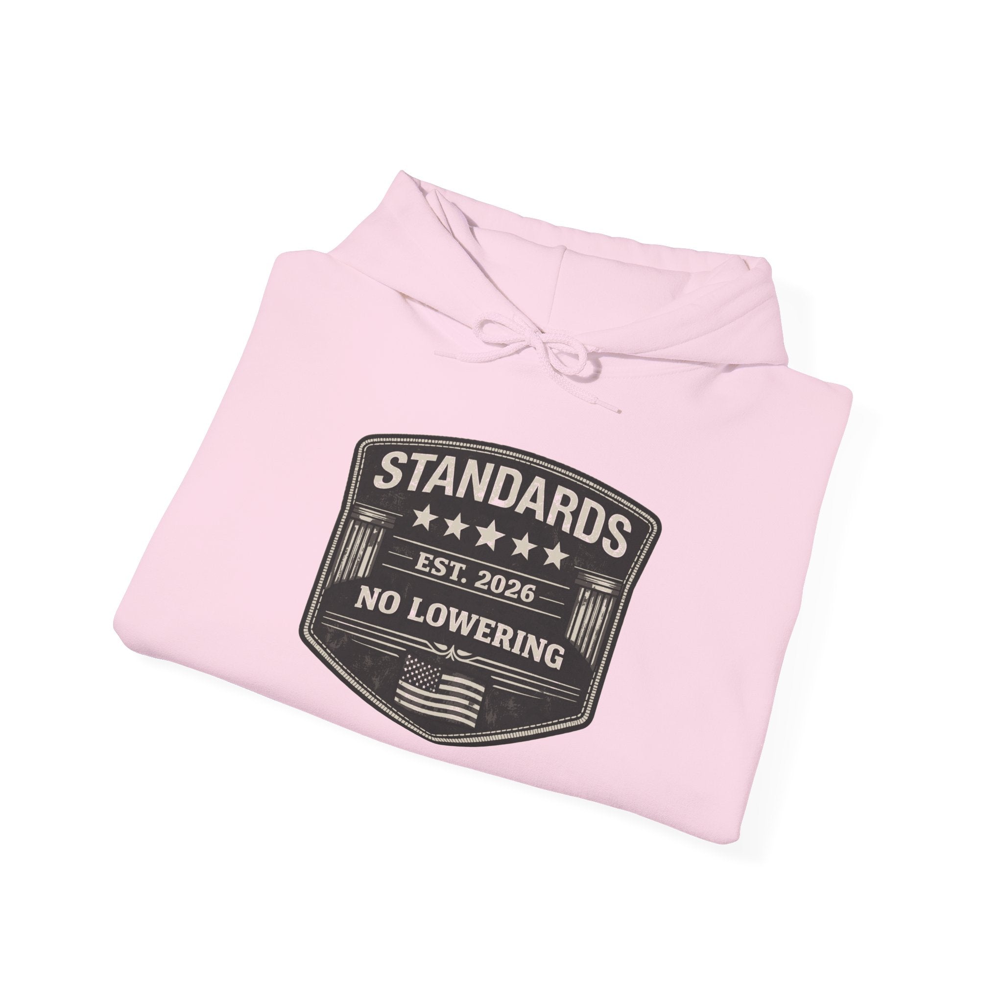 Standards No Lowering Hoodie — Vintage Shield Graphic Pullover