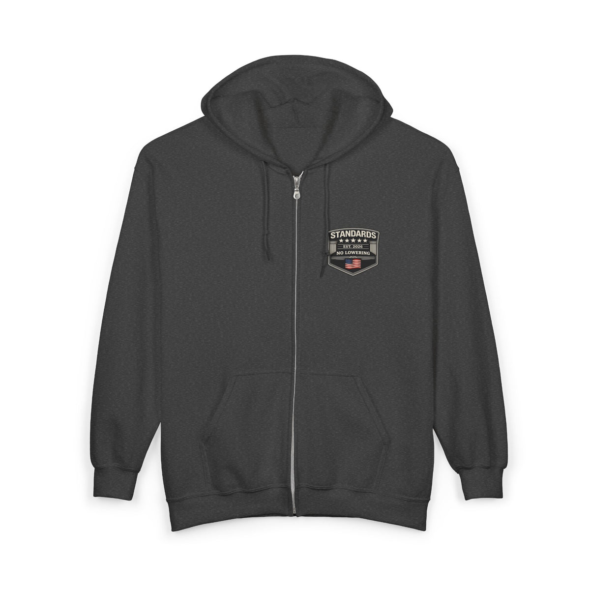 Standards "No Lowering" Full-Zip Hoodie — Left Chest Badge