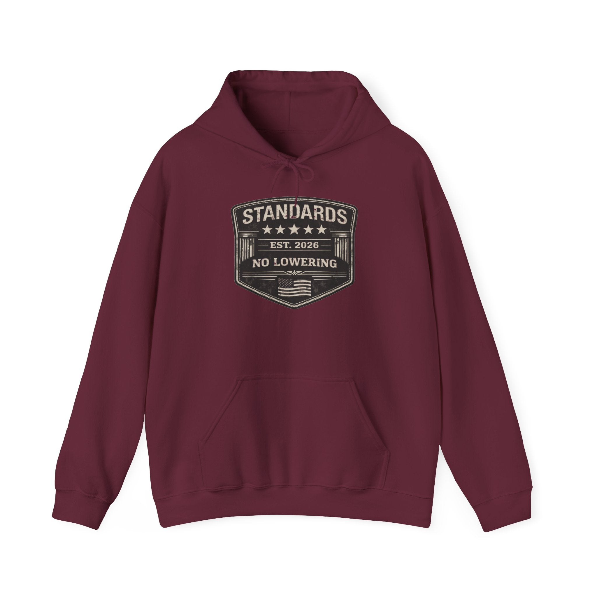 Standards No Lowering Hoodie — Vintage Shield Graphic Pullover