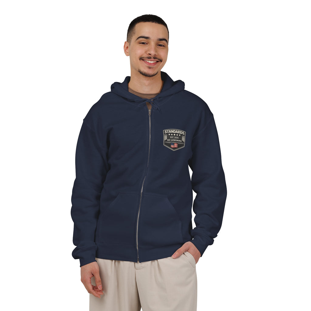 Standards "No Lowering" Full-Zip Hoodie — Left Chest Badge