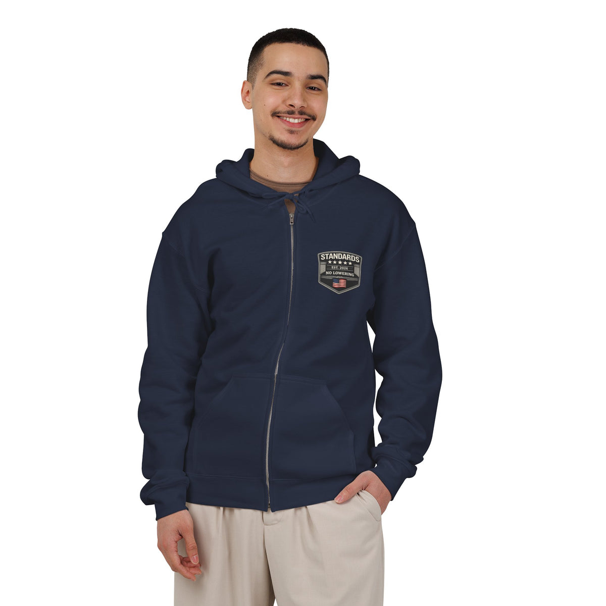 Standards "No Lowering" Full-Zip Hoodie — Left Chest Badge