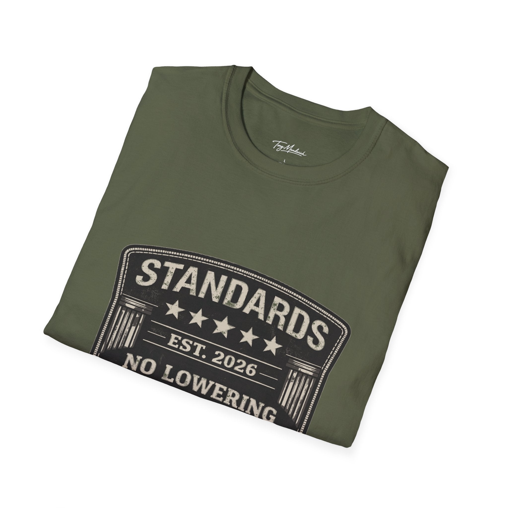 Standards No Lowering T-Shirt – Patriotic Vintage Shield Tee