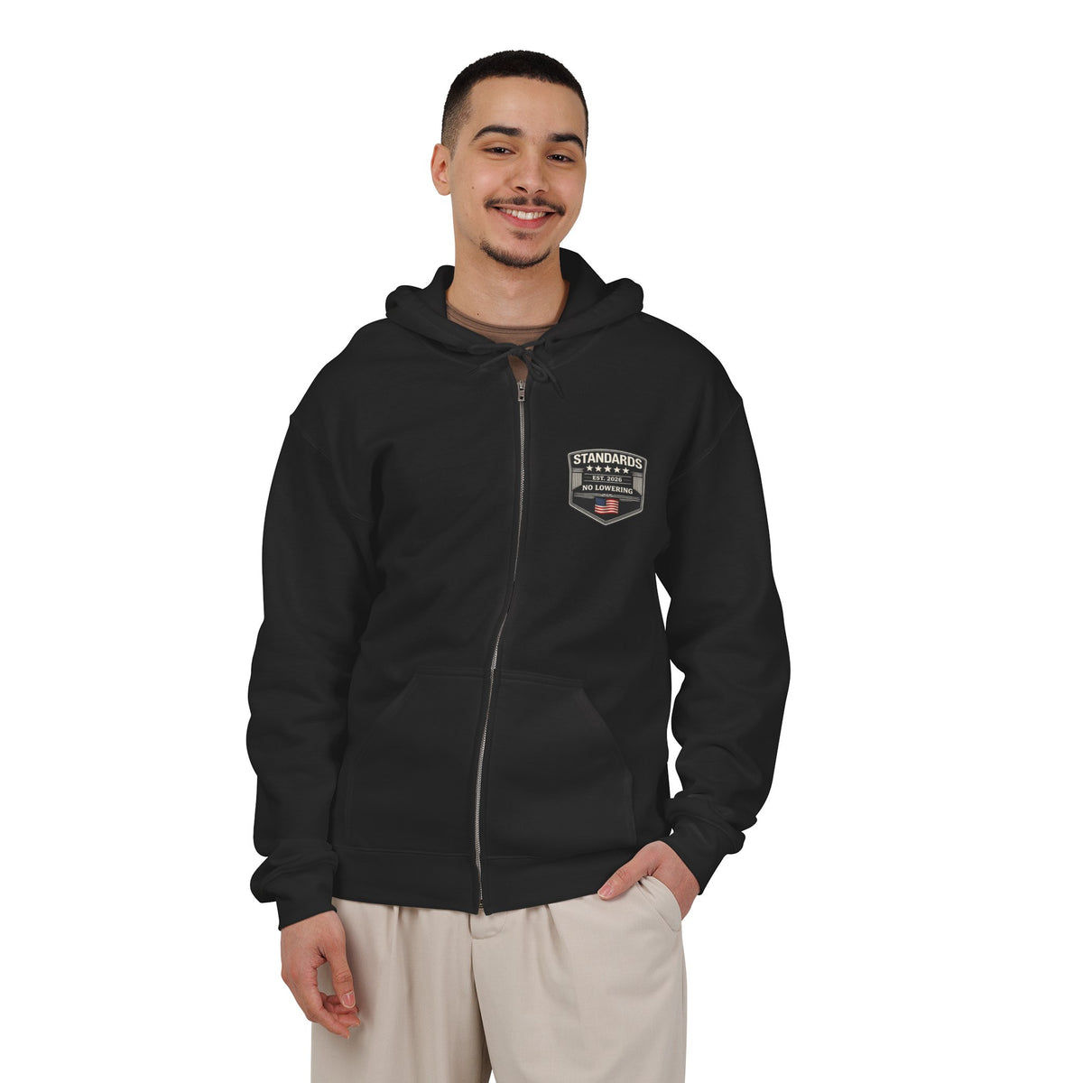Standards "No Lowering" Full-Zip Hoodie — Left Chest Badge