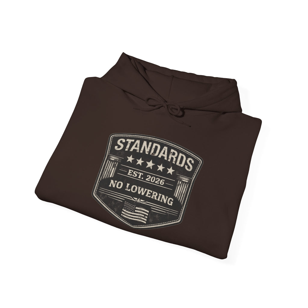 Standards No Lowering Hoodie — Vintage Shield Graphic Pullover