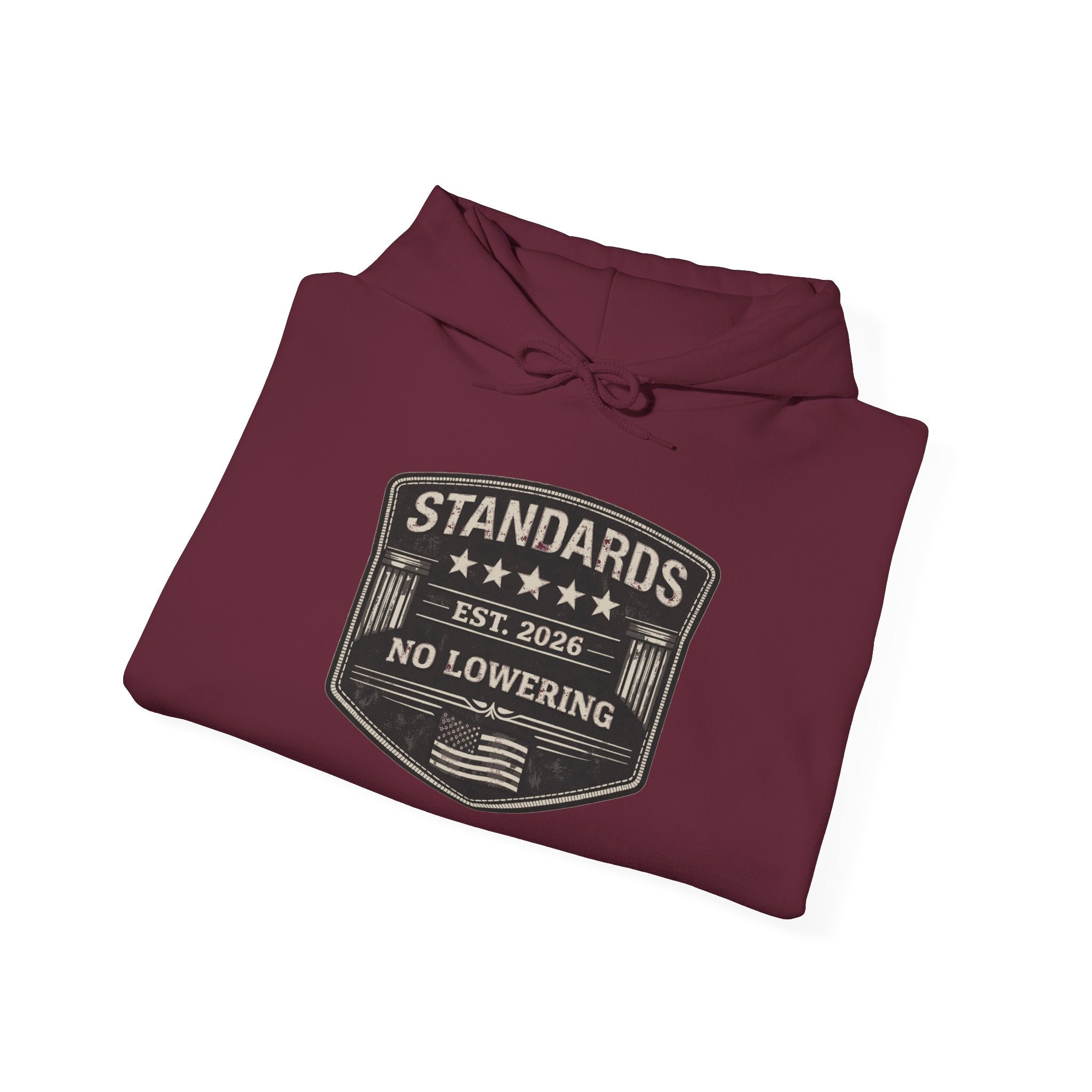 Standards No Lowering Hoodie — Vintage Shield Graphic Pullover