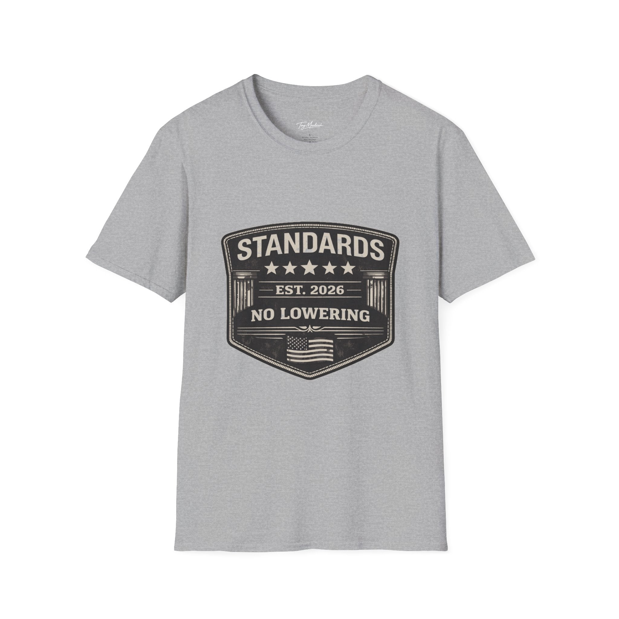 Standards No Lowering T-Shirt – Patriotic Vintage Shield Tee