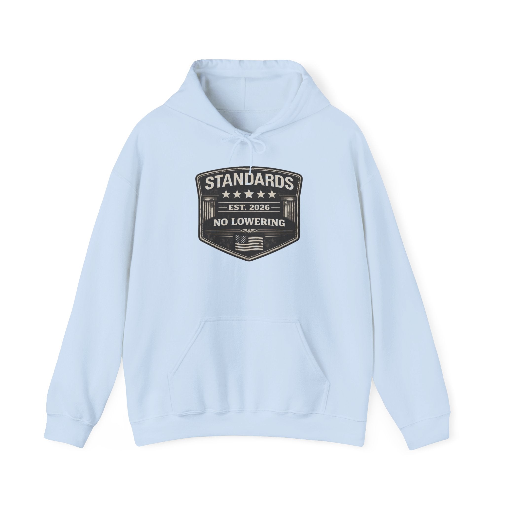 Standards No Lowering Hoodie — Vintage Shield Graphic Pullover