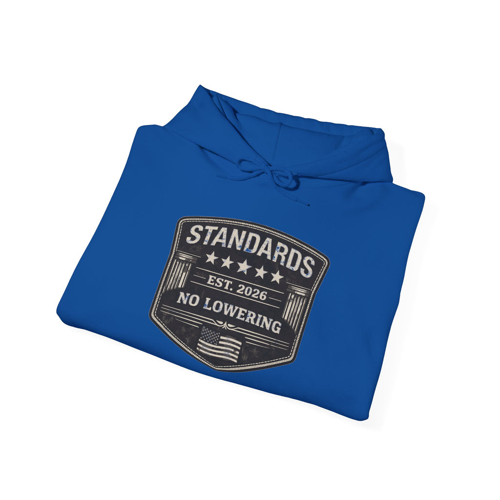 Standards No Lowering Hoodie — Vintage Shield Graphic Pullover