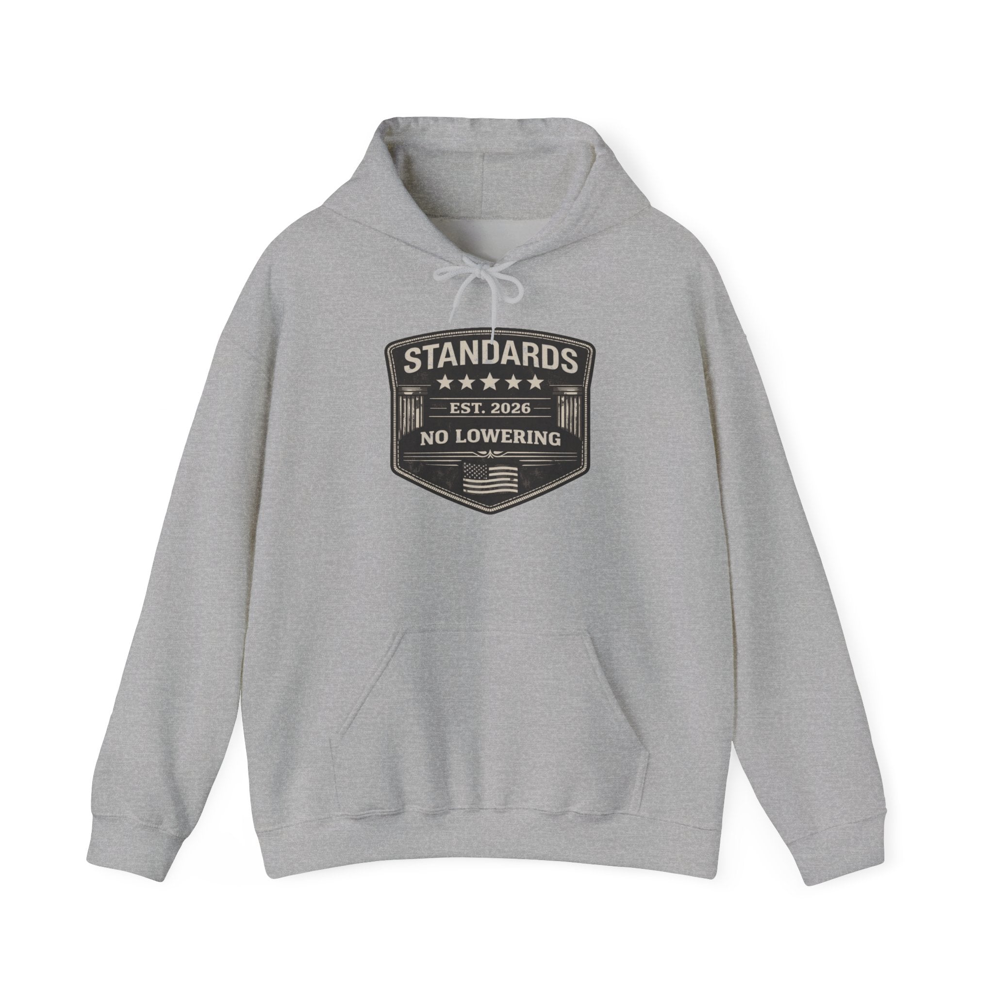 Standards No Lowering Hoodie — Vintage Shield Graphic Pullover