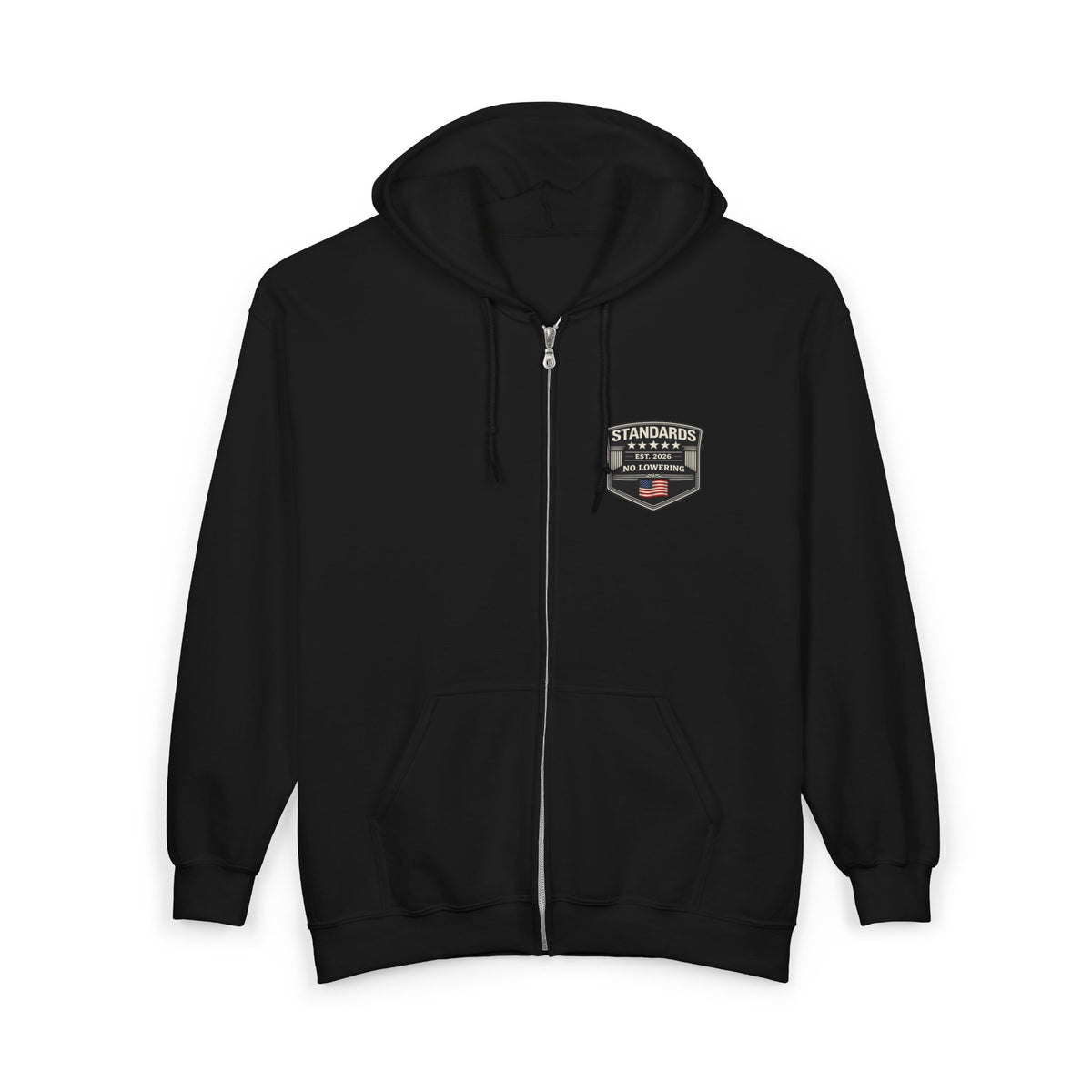 Standards "No Lowering" Full-Zip Hoodie — Left Chest Badge