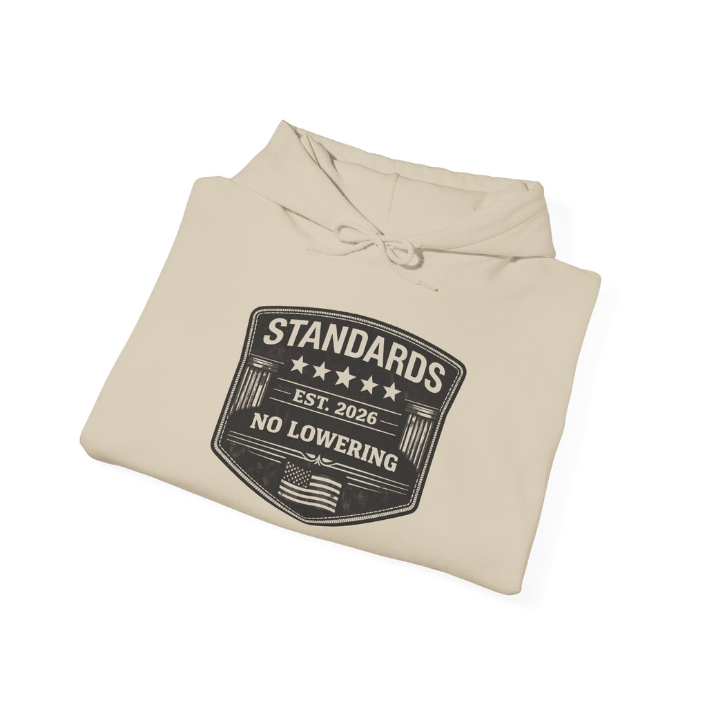 Standards No Lowering Hoodie — Vintage Shield Graphic Pullover