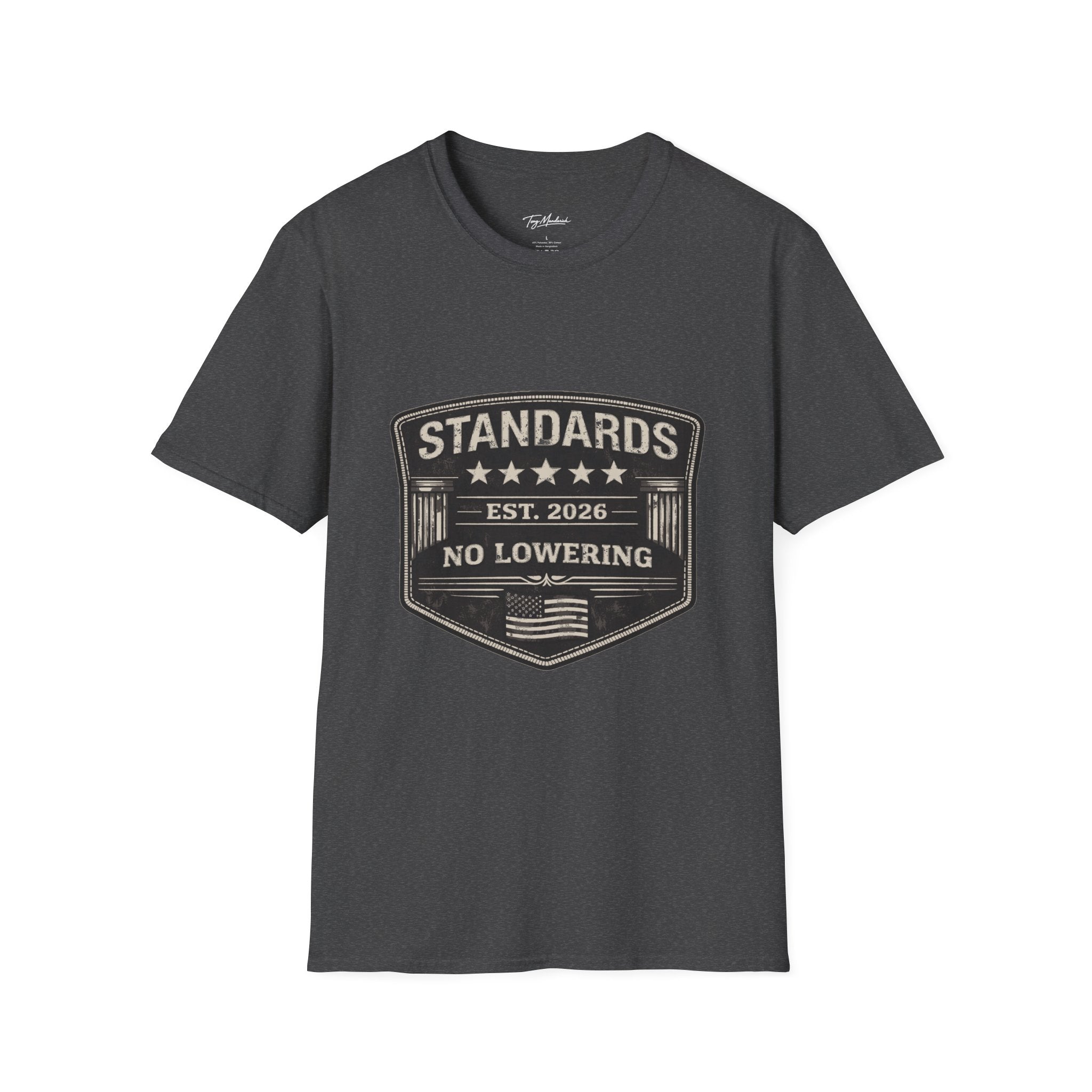 Standards No Lowering T-Shirt – Patriotic Vintage Shield Tee