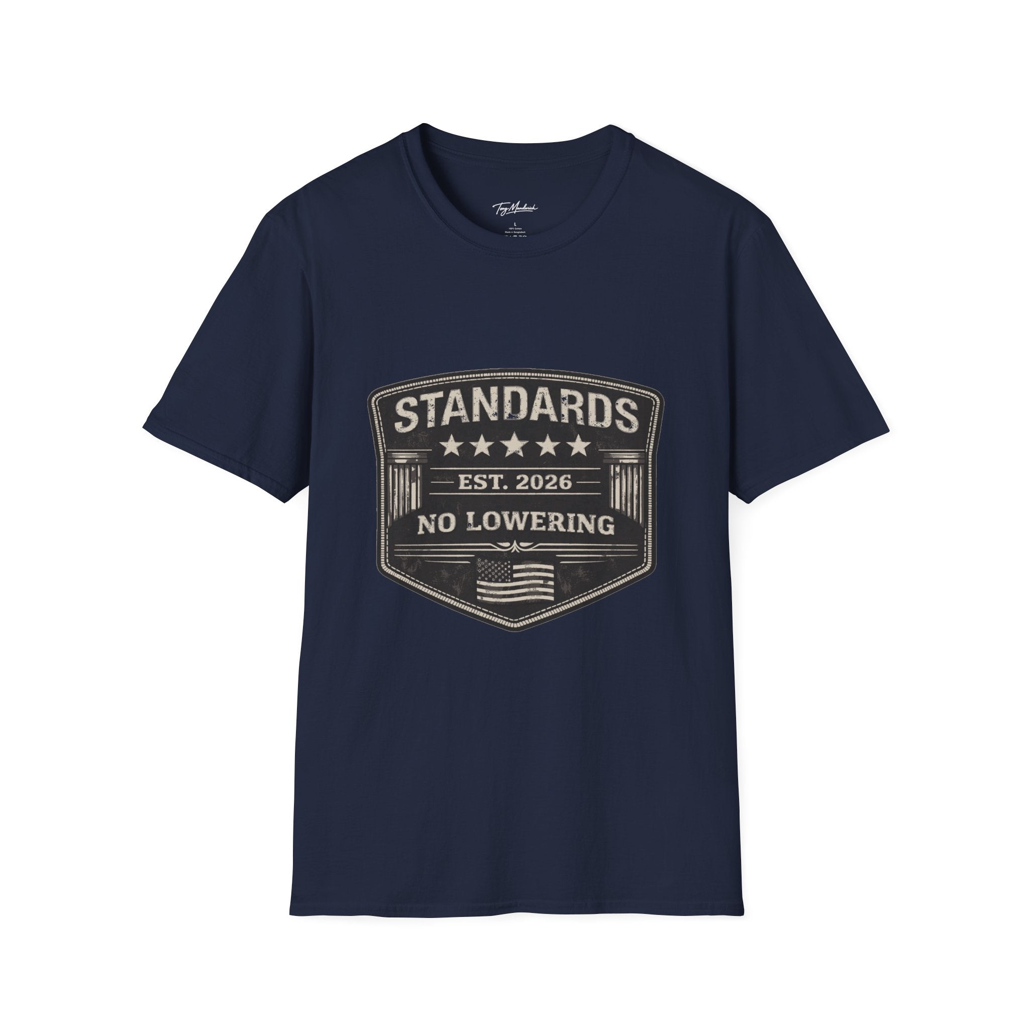 Standards No Lowering T-Shirt – Patriotic Vintage Shield Tee