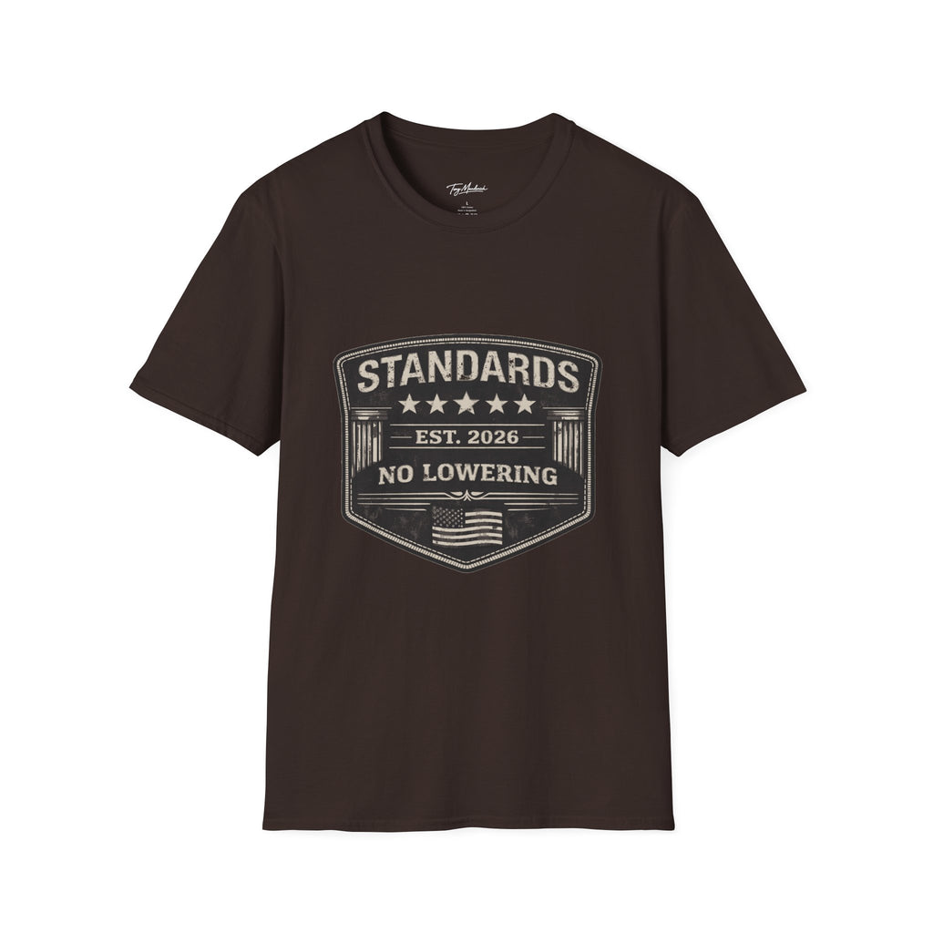 Standards No Lowering T-Shirt – Patriotic Vintage Shield Tee