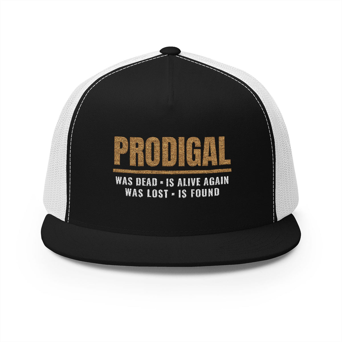 PRODIGAL Trucker Hat — Embroidered Flat Bill Snapback | Luke 15:24