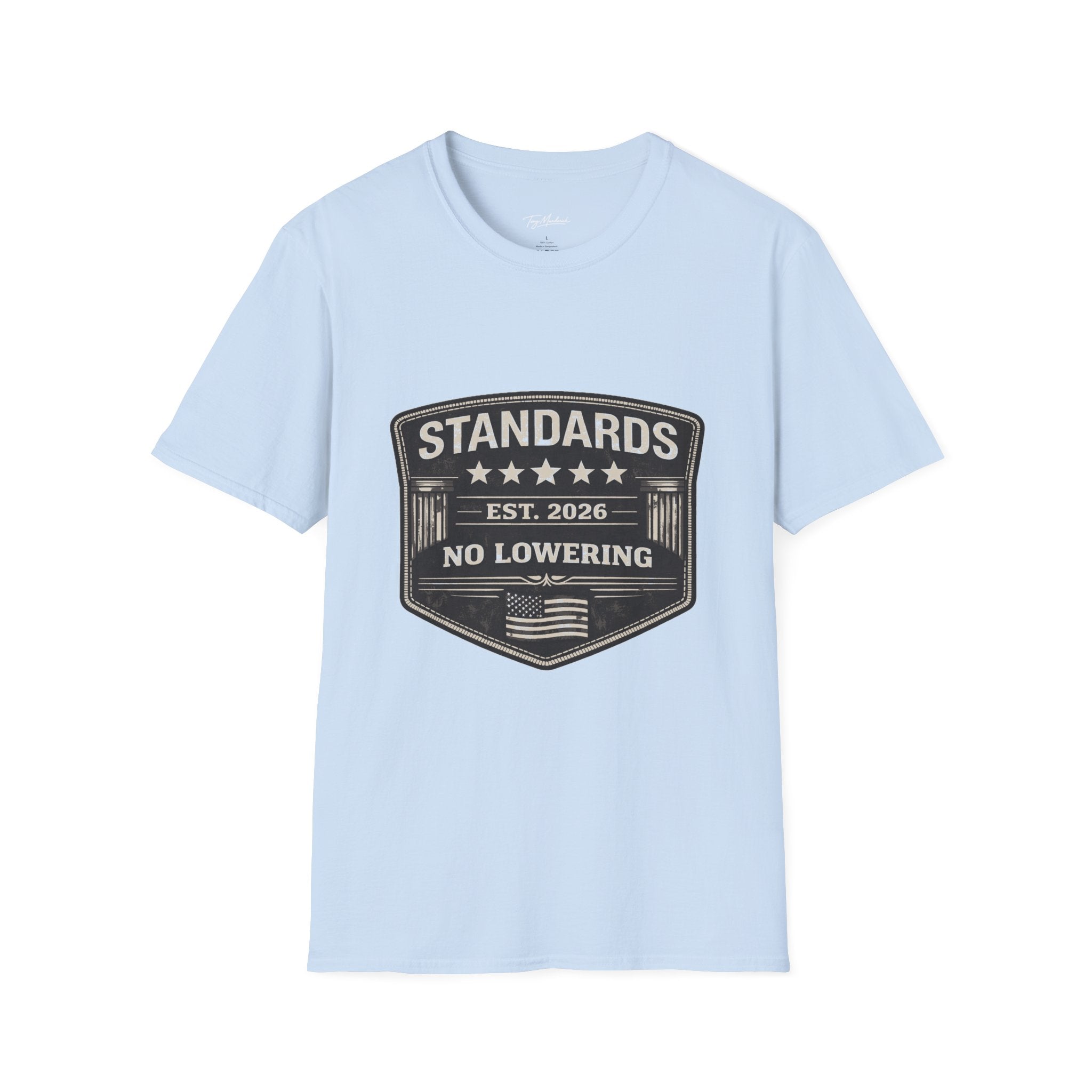 Standards No Lowering T-Shirt – Patriotic Vintage Shield Tee