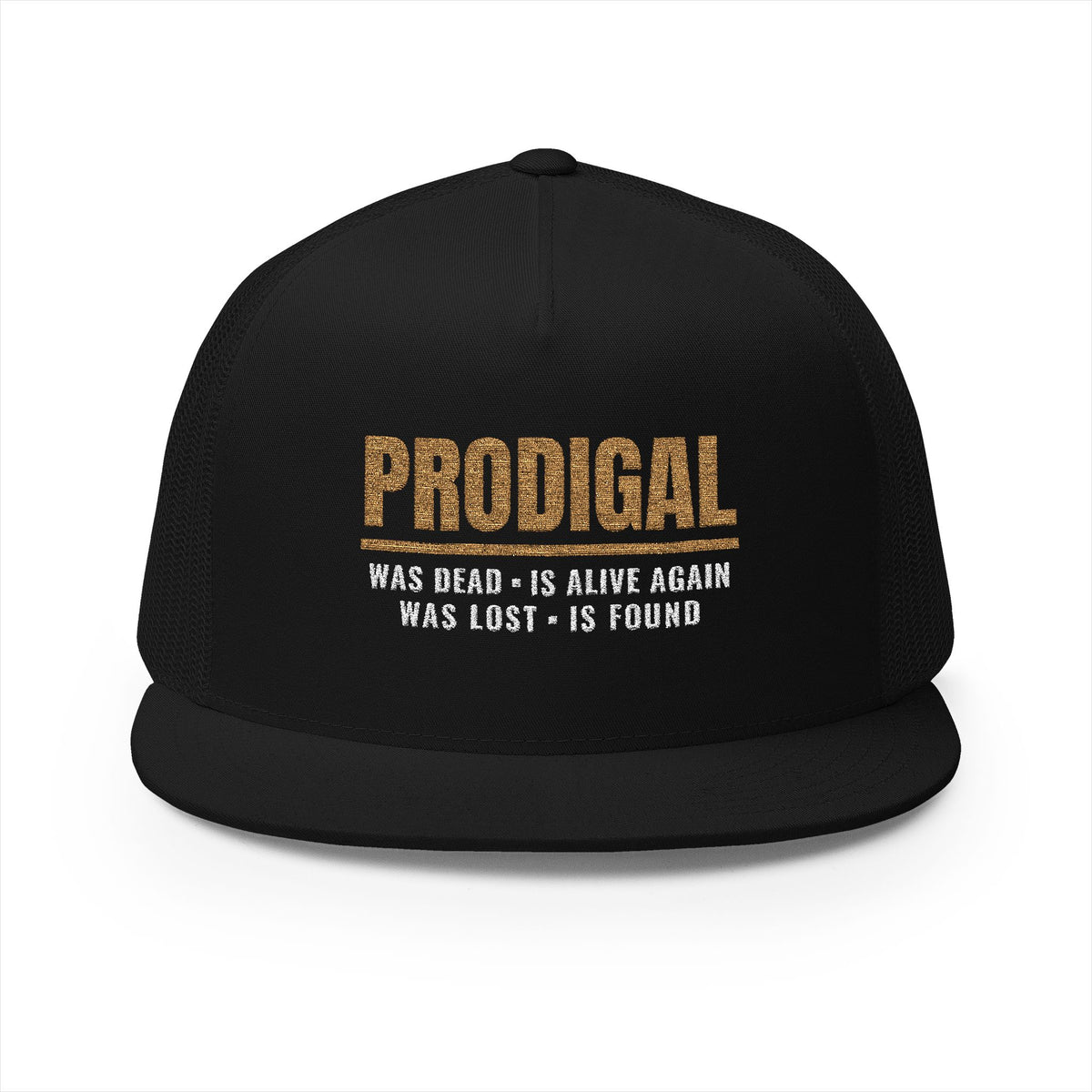 PRODIGAL Trucker Hat — Embroidered Flat Bill Snapback | Luke 15:24