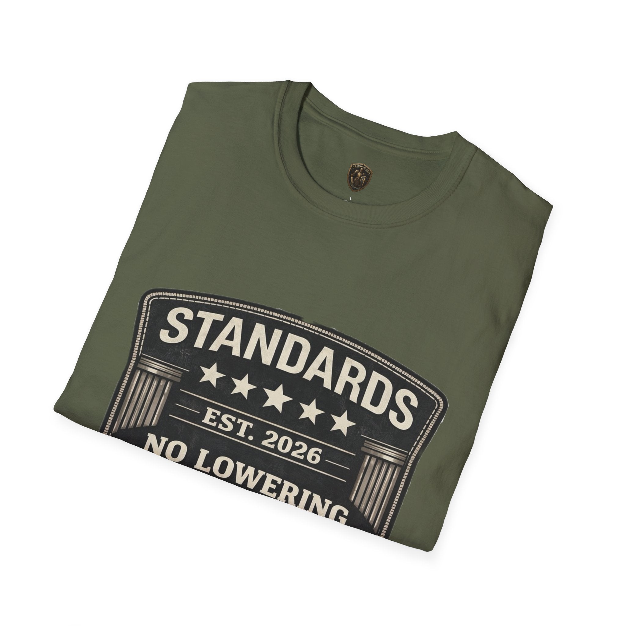 T-Shirt – Patriotic Vintage Shield Tee - "Standards No Lowering"