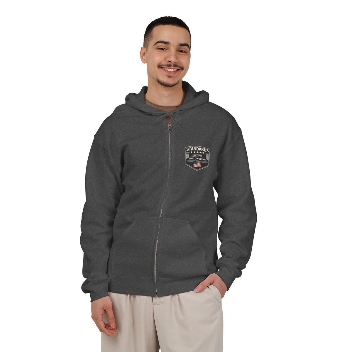 Standards "No Lowering" Full-Zip Hoodie — Left Chest Badge
